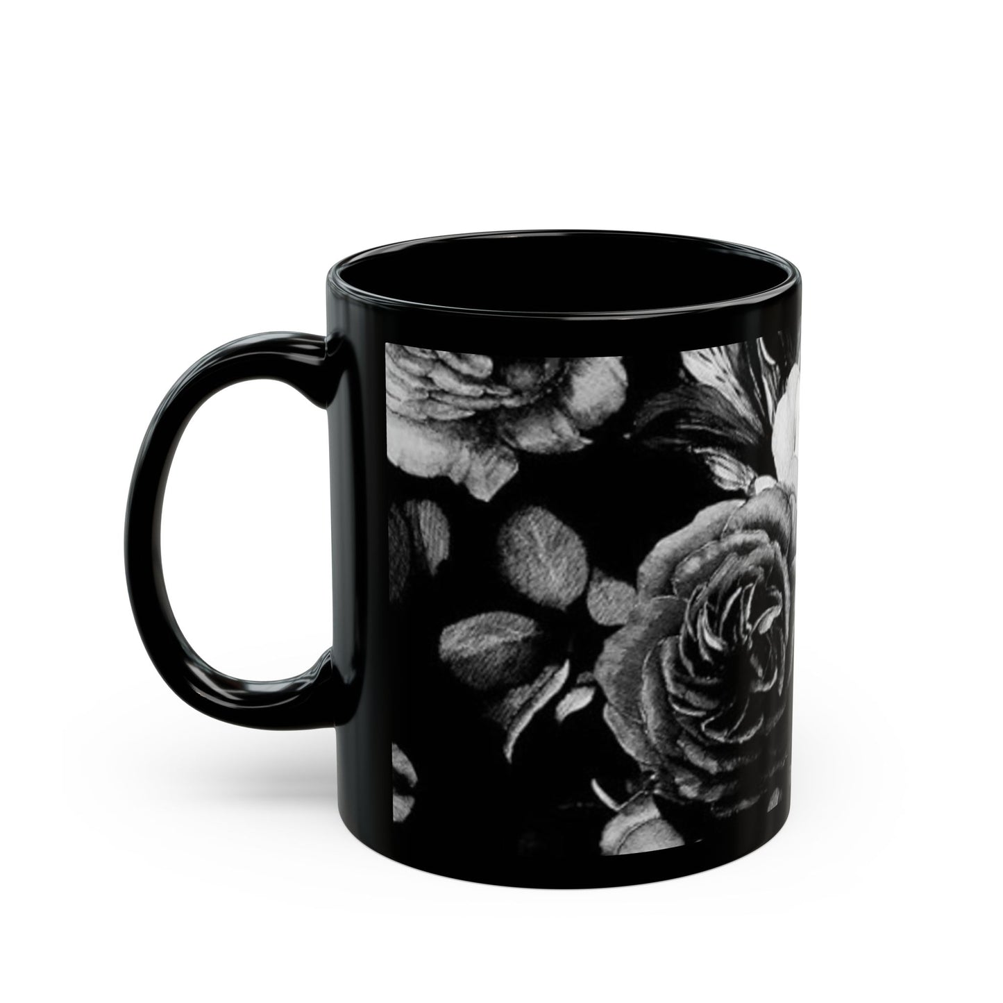 Black & White Floral Design Mug – Elegant Gift for Coffee Lovers