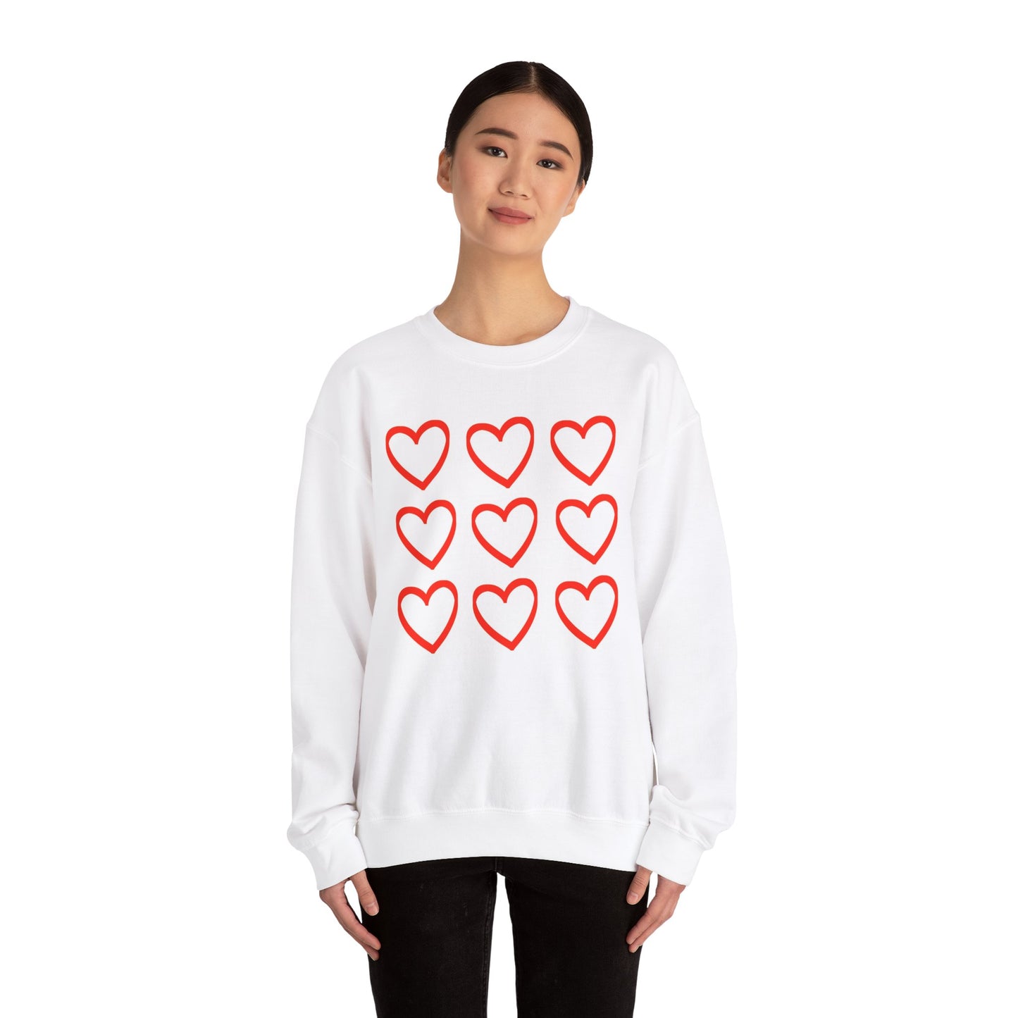 Red Hearts Highlight White Sweatshirt, Valentine's Day Crewneck, Love