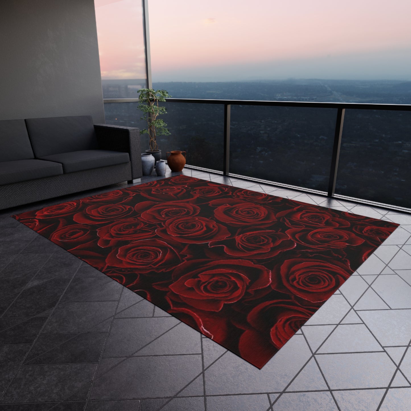 Red Roses Outdoor Rug