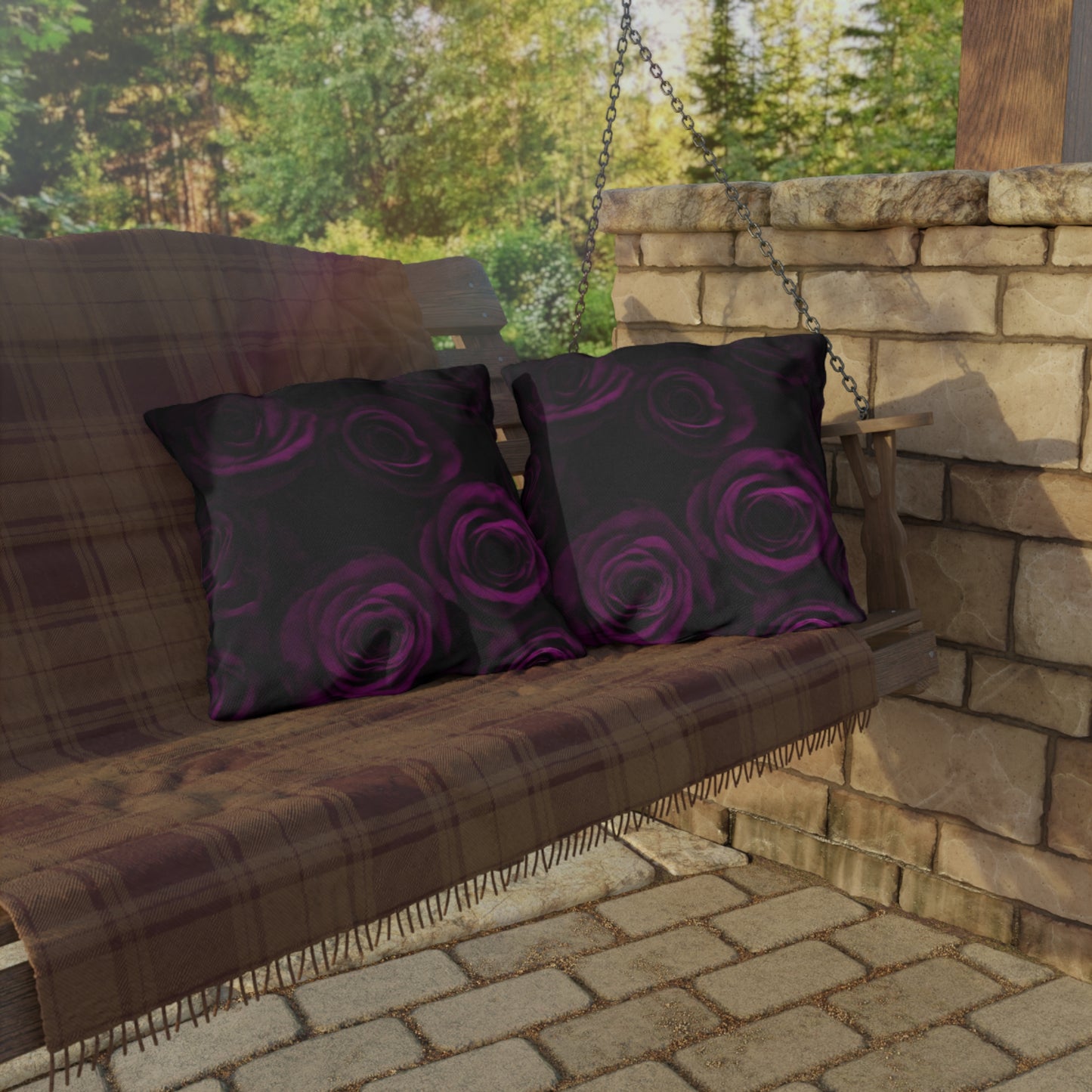 Dark Purple Roses Outdoor Pillow