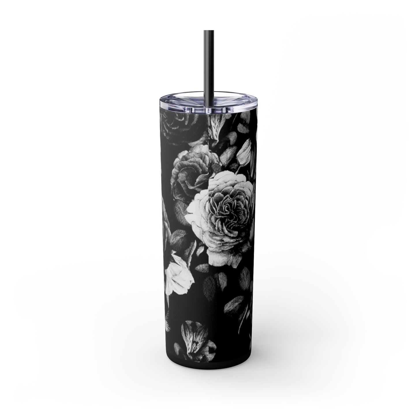 Black & White Floral Skinny Tumbler – Durable Stainless Steel 20 oz