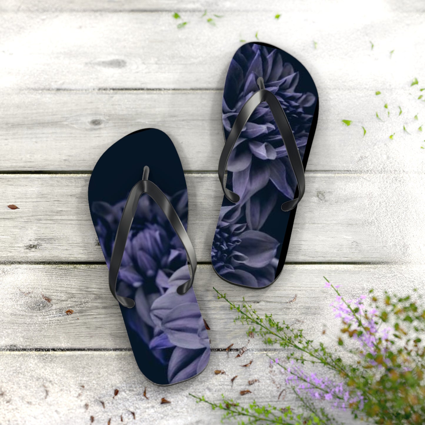Blue Dahlia Flip Flops