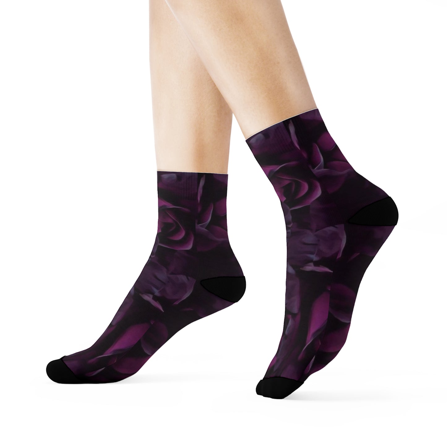 Dark Purple Floral Design Crew Socks