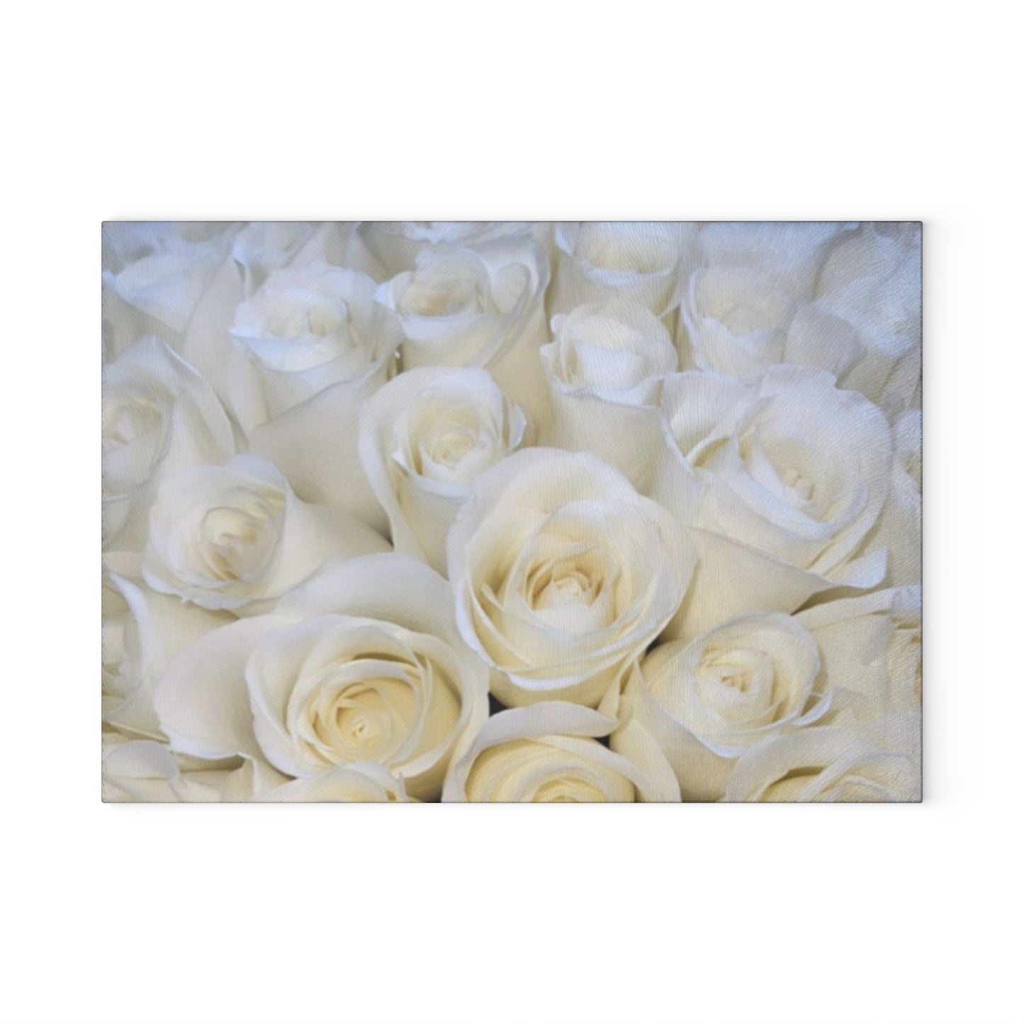 White Roses Glass Cutting Board – Classy Floral Kitchen Accent