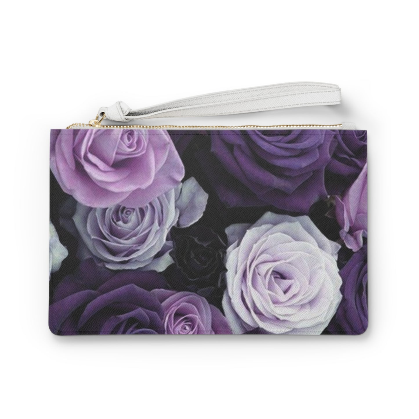 Purple Roses Floral Leather Clutch Bag for Women