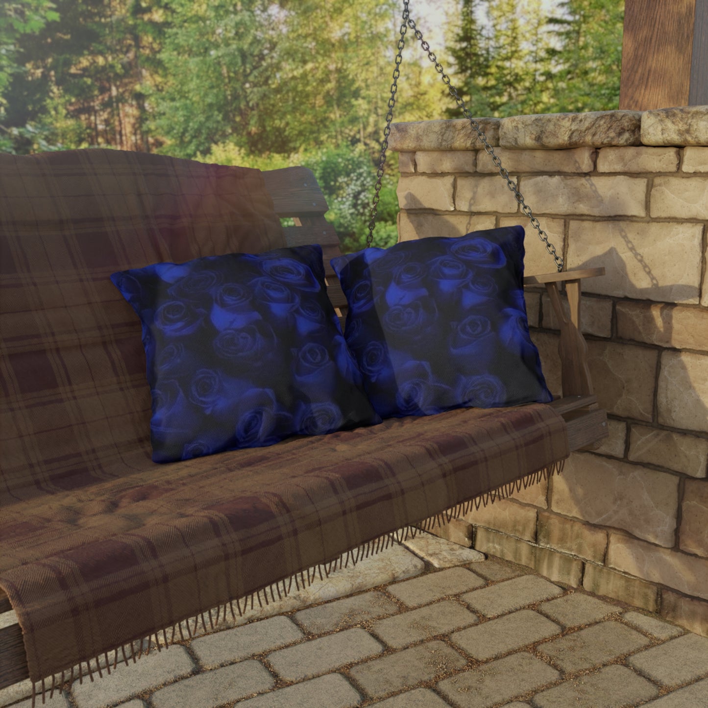 Dark Blue Roses Outdoor Pillow