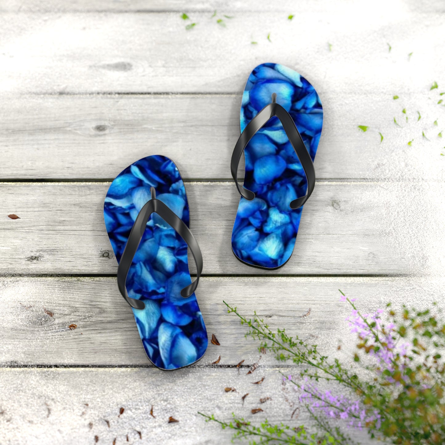 Blue Petals Flip Flops