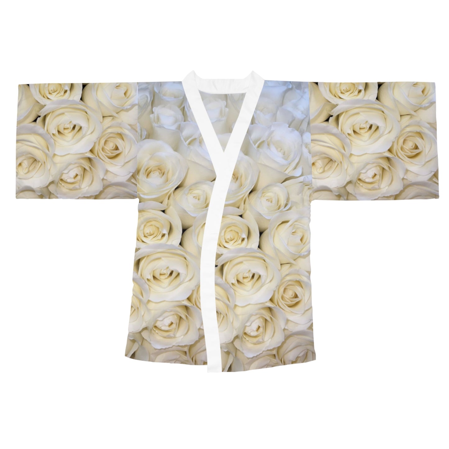 White Roses Floral Japanese Style Kimono Robe