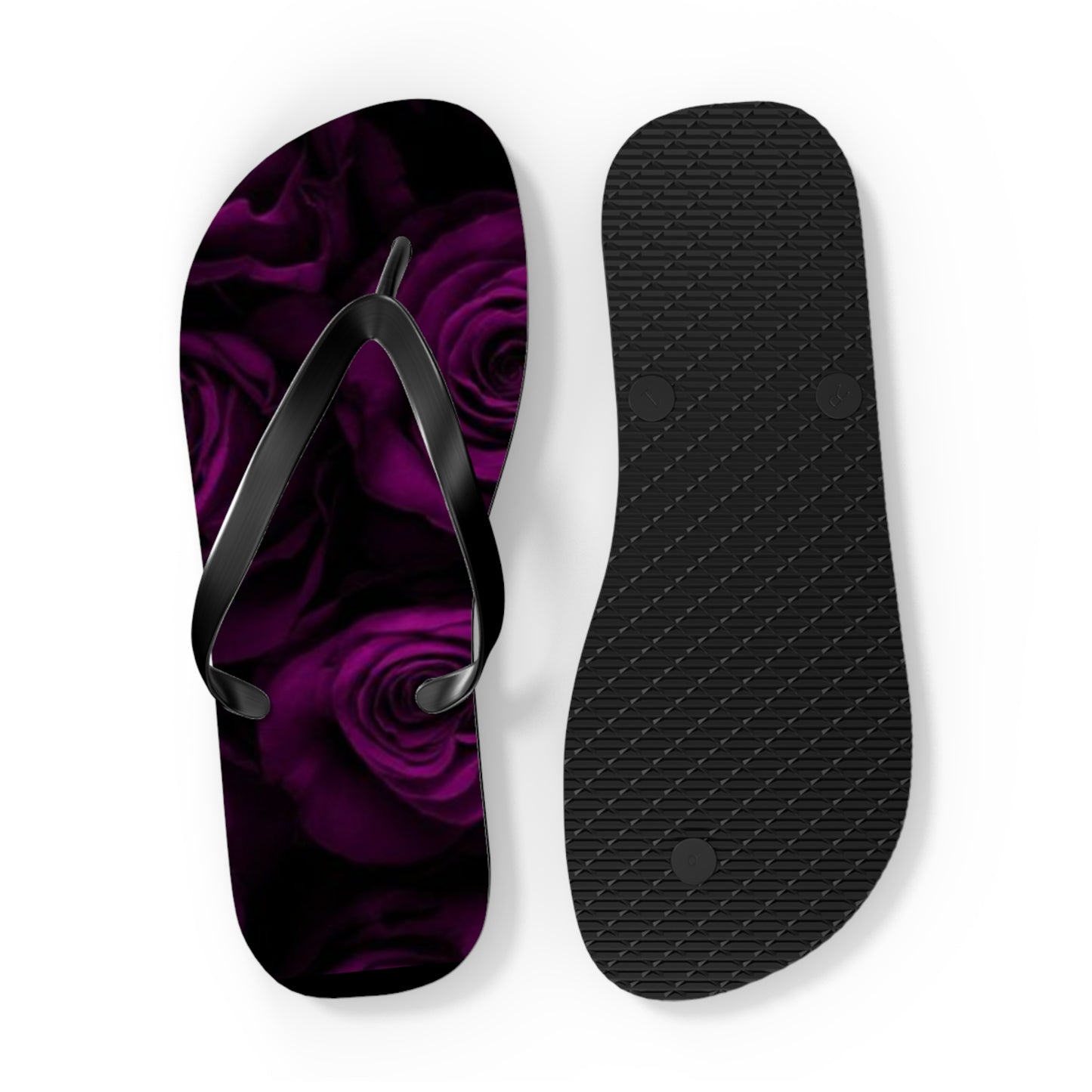 Dark Purple Roses Flip Flops