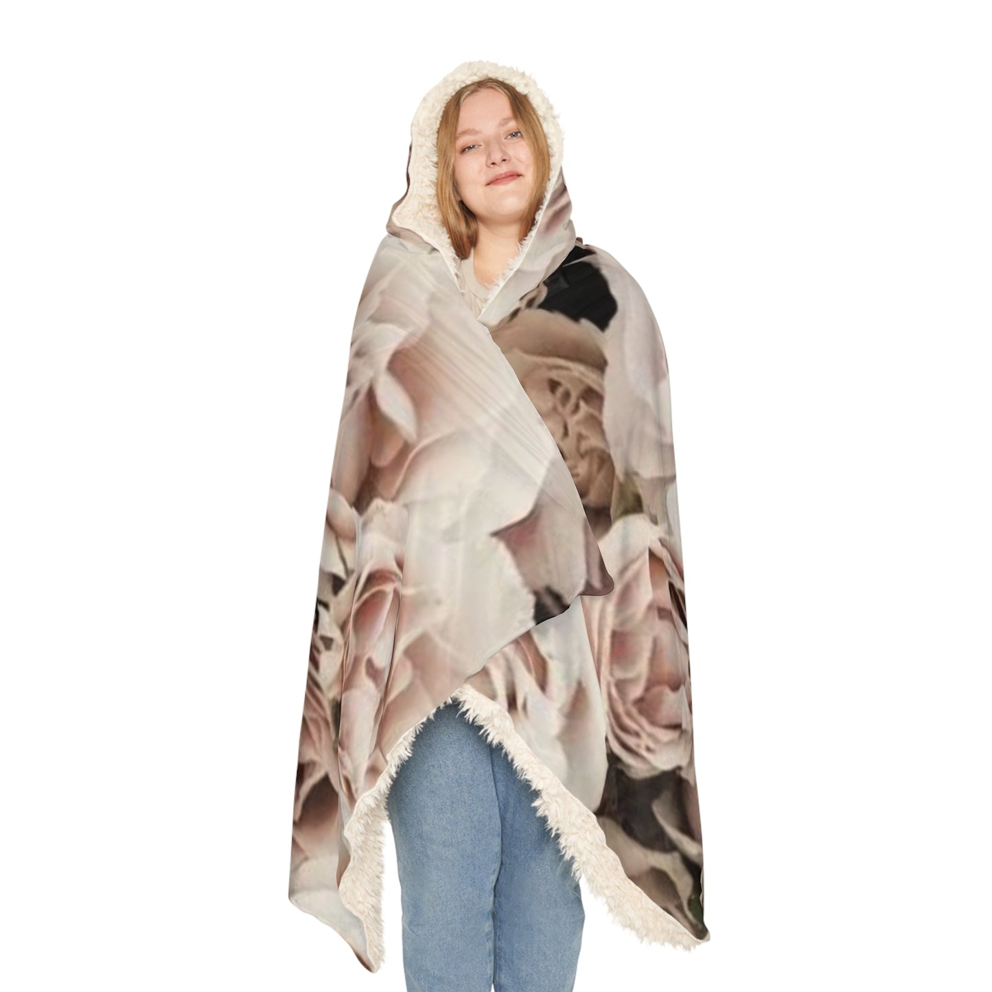 Light Pink Roses Hood Blanket