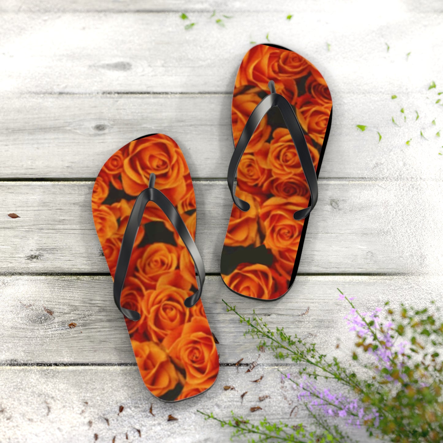 Orange Roses Flip Flops