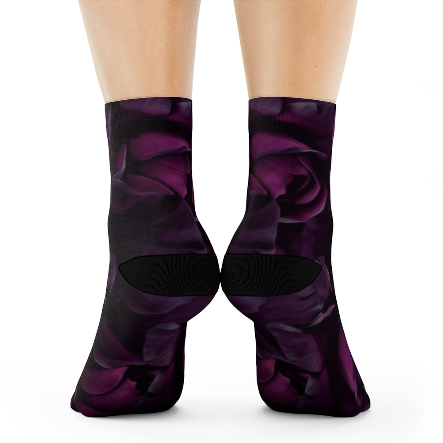 Dark Purple Floral Design Crew Socks