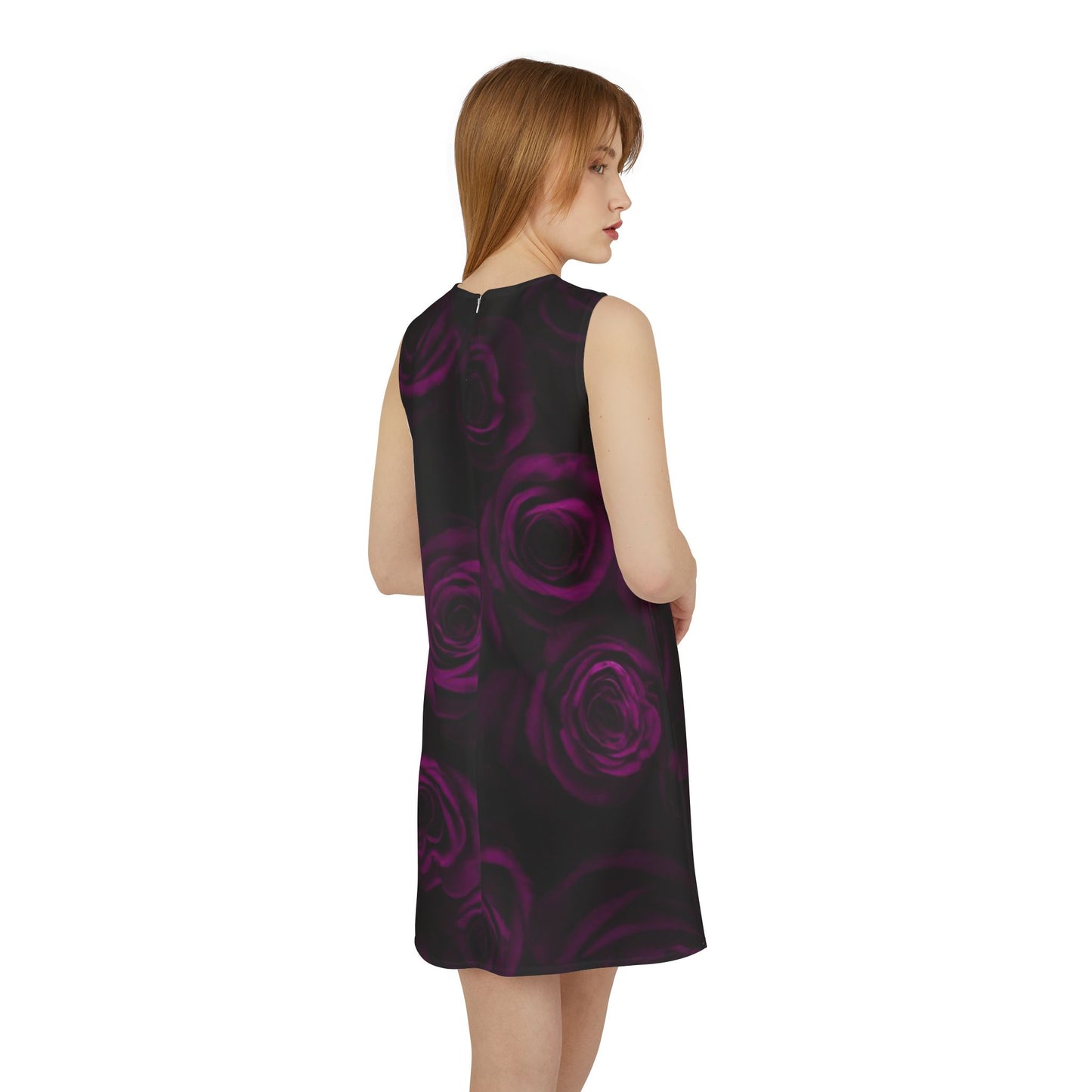 Dark Purple Roses Sleeveless Dress