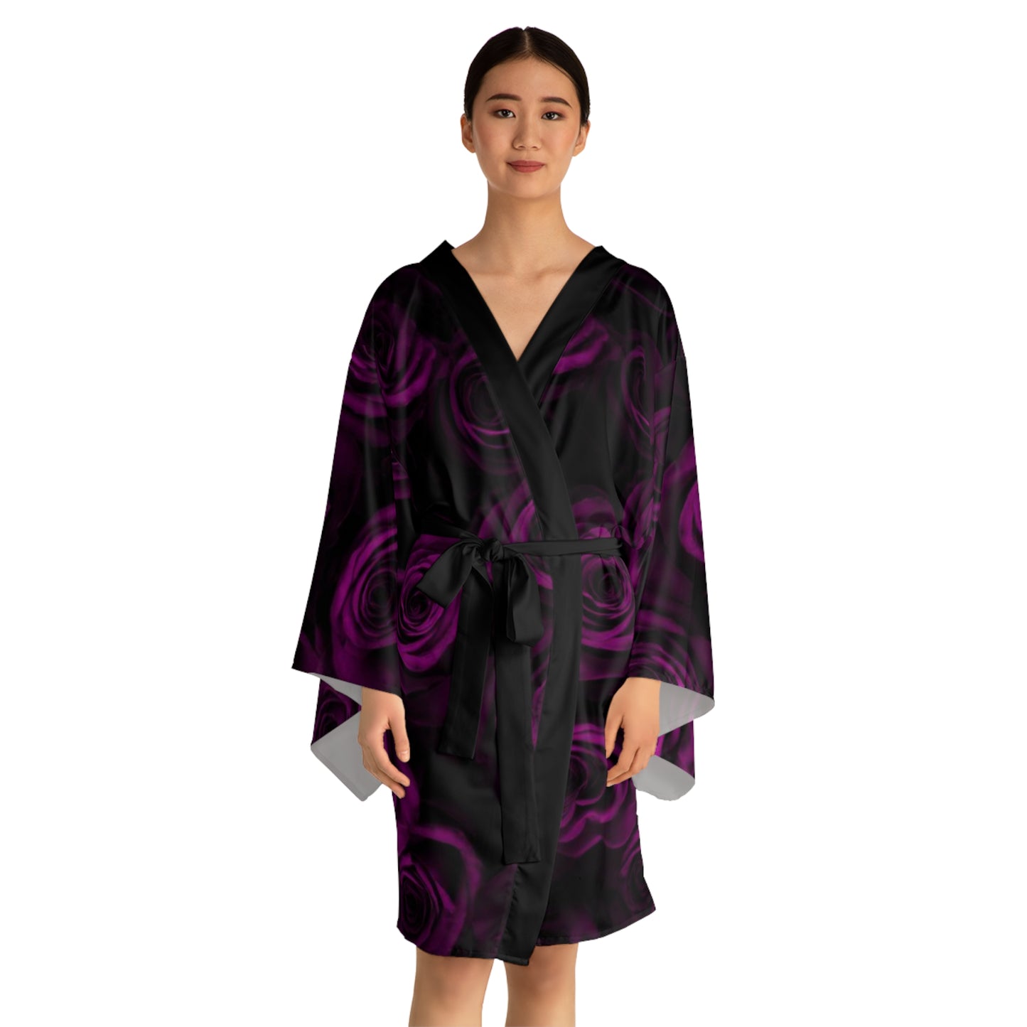 Dark Purple Roses Kimono Robe