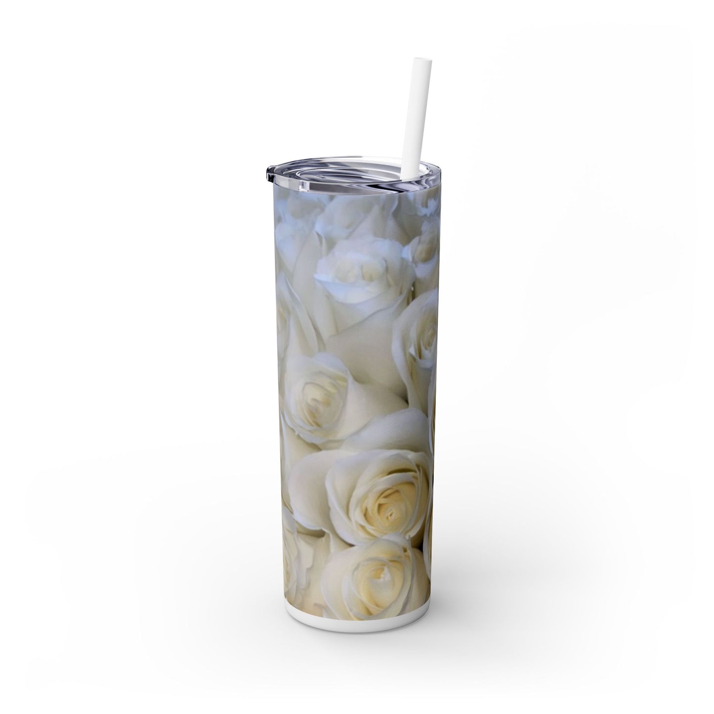 White Roses Skinny Tumbler with Straw, 20oz