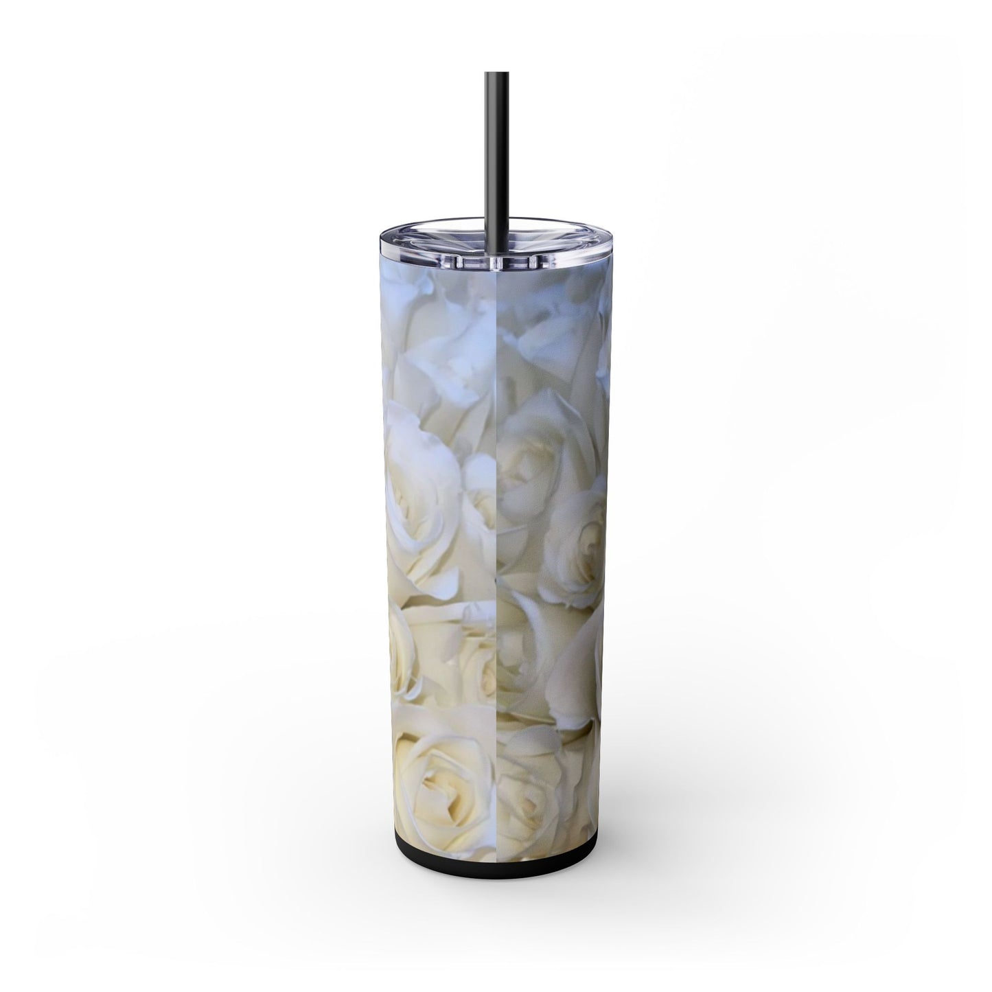 White Roses Skinny Tumbler with Straw, 20oz