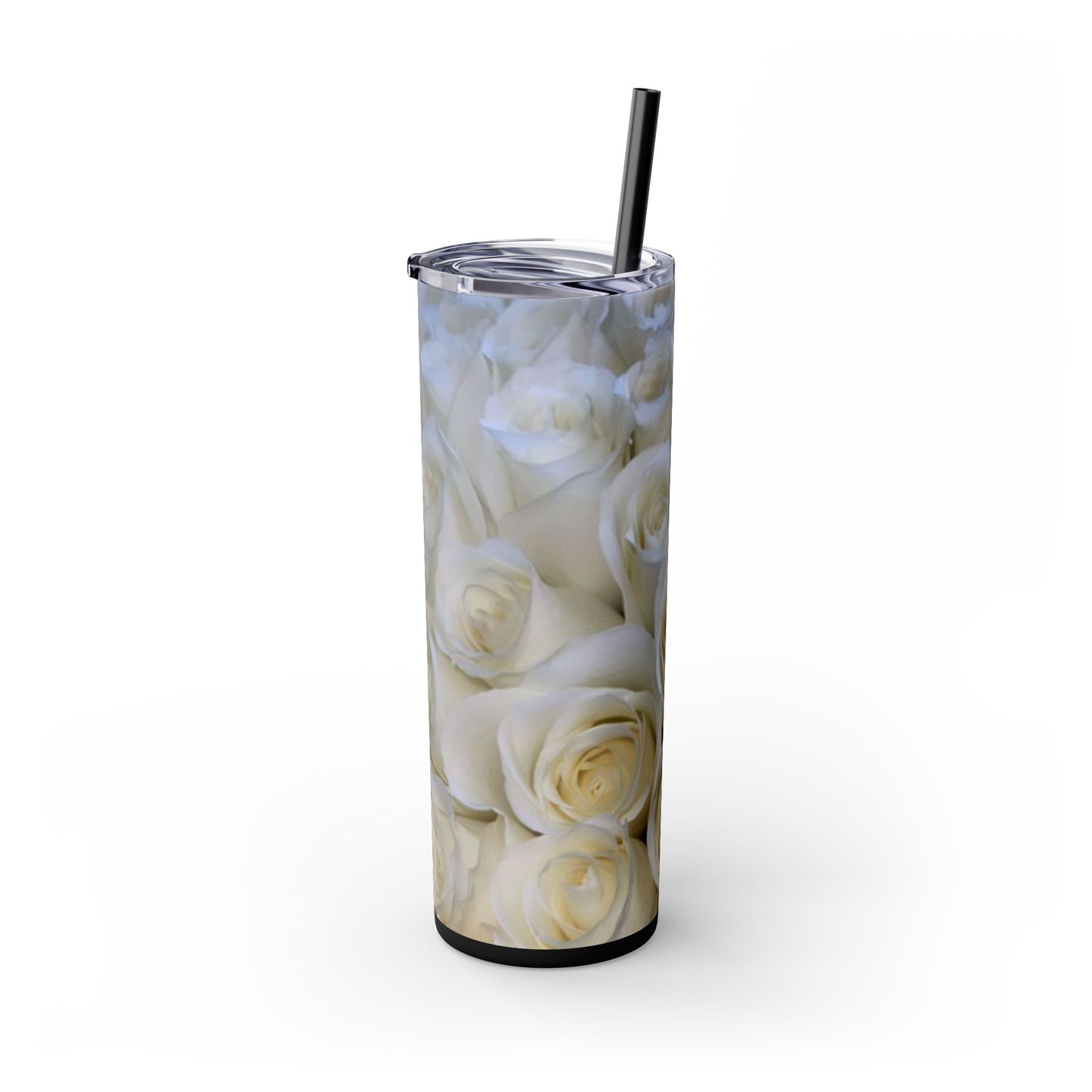 White Roses Skinny Tumbler with Straw, 20oz
