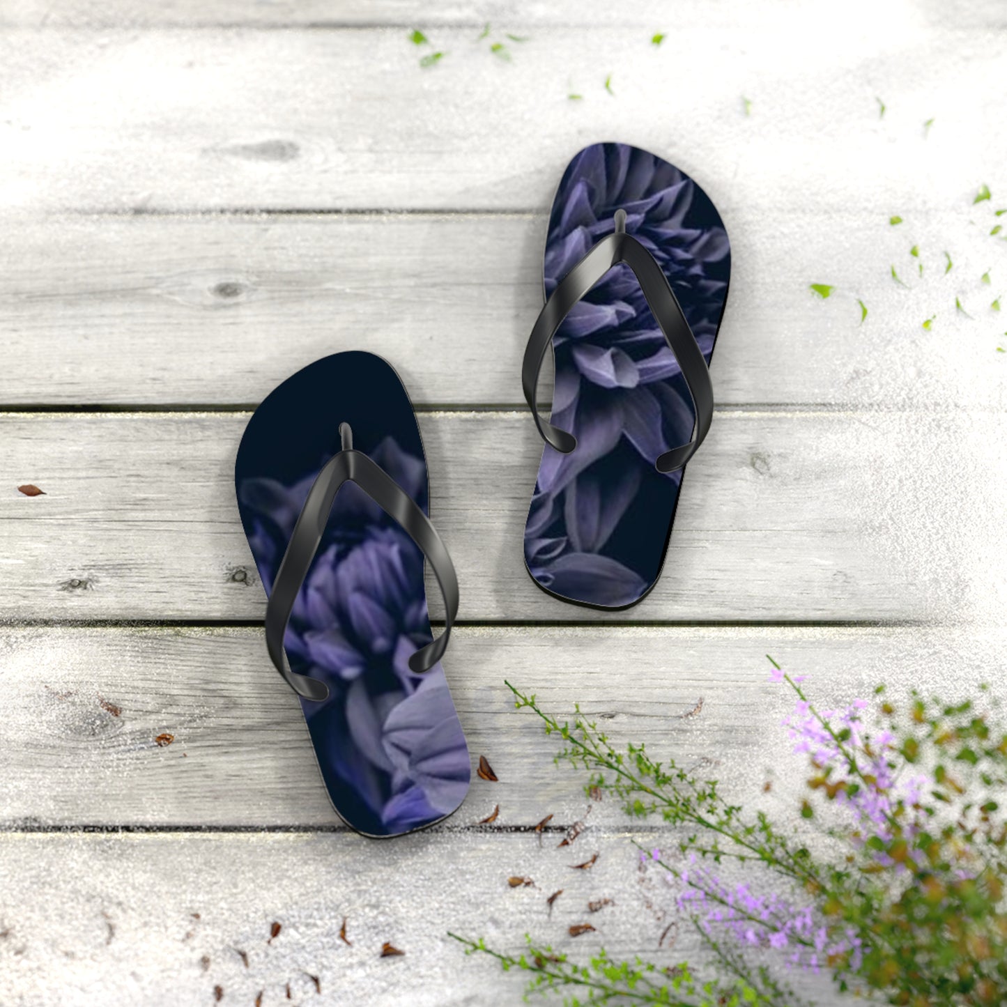 Blue Dahlia Flip Flops