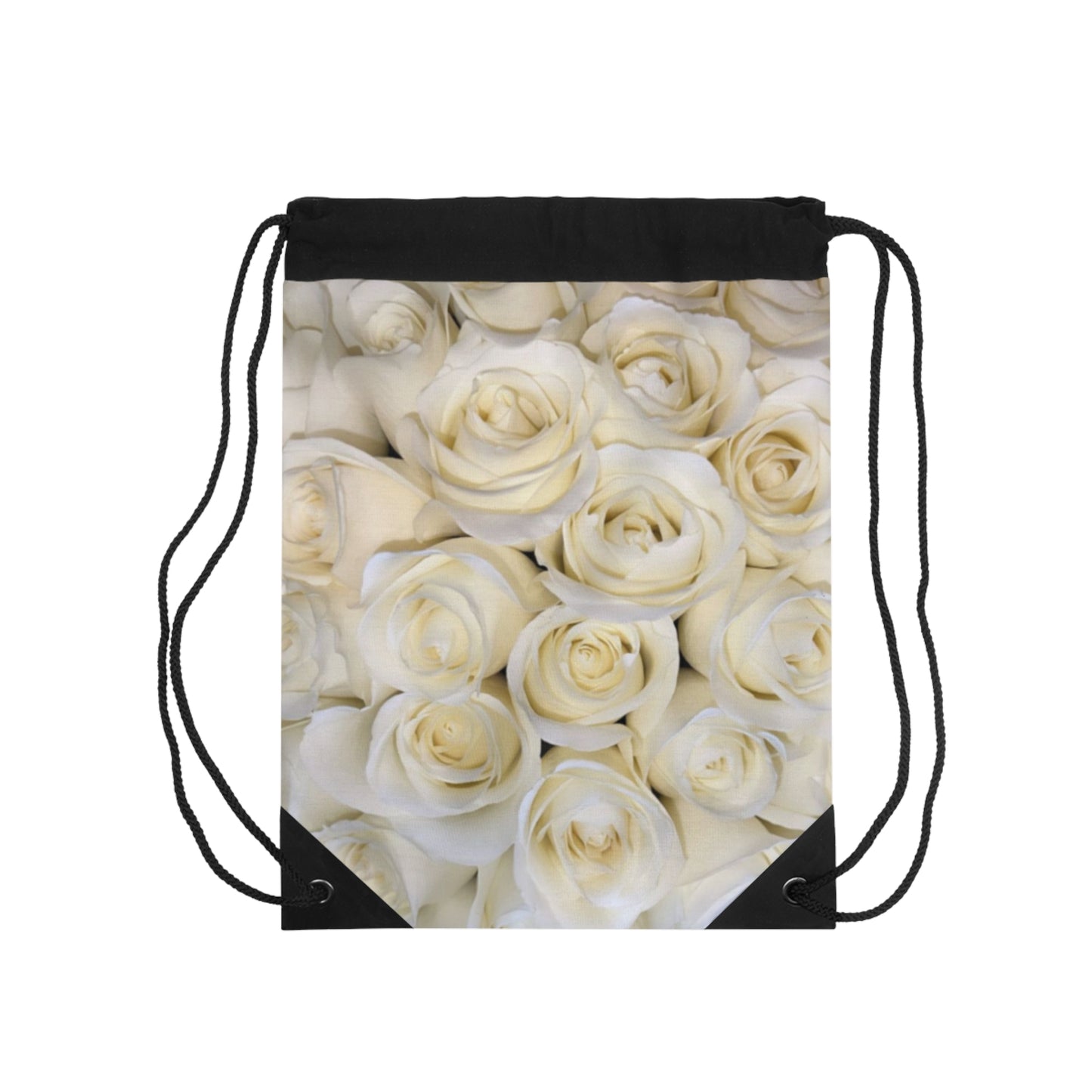 White Roses Floral Drawstring Bag