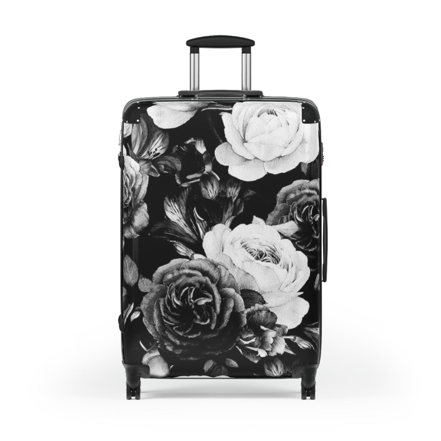 Black & White Floral Suitcase for Travelers – Stylish & Durable