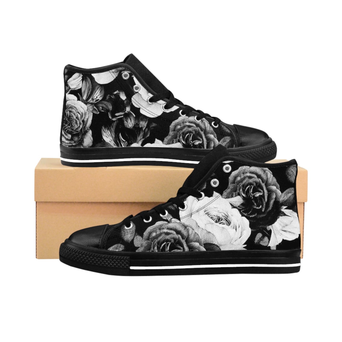 Black & White Floral Crew Socks