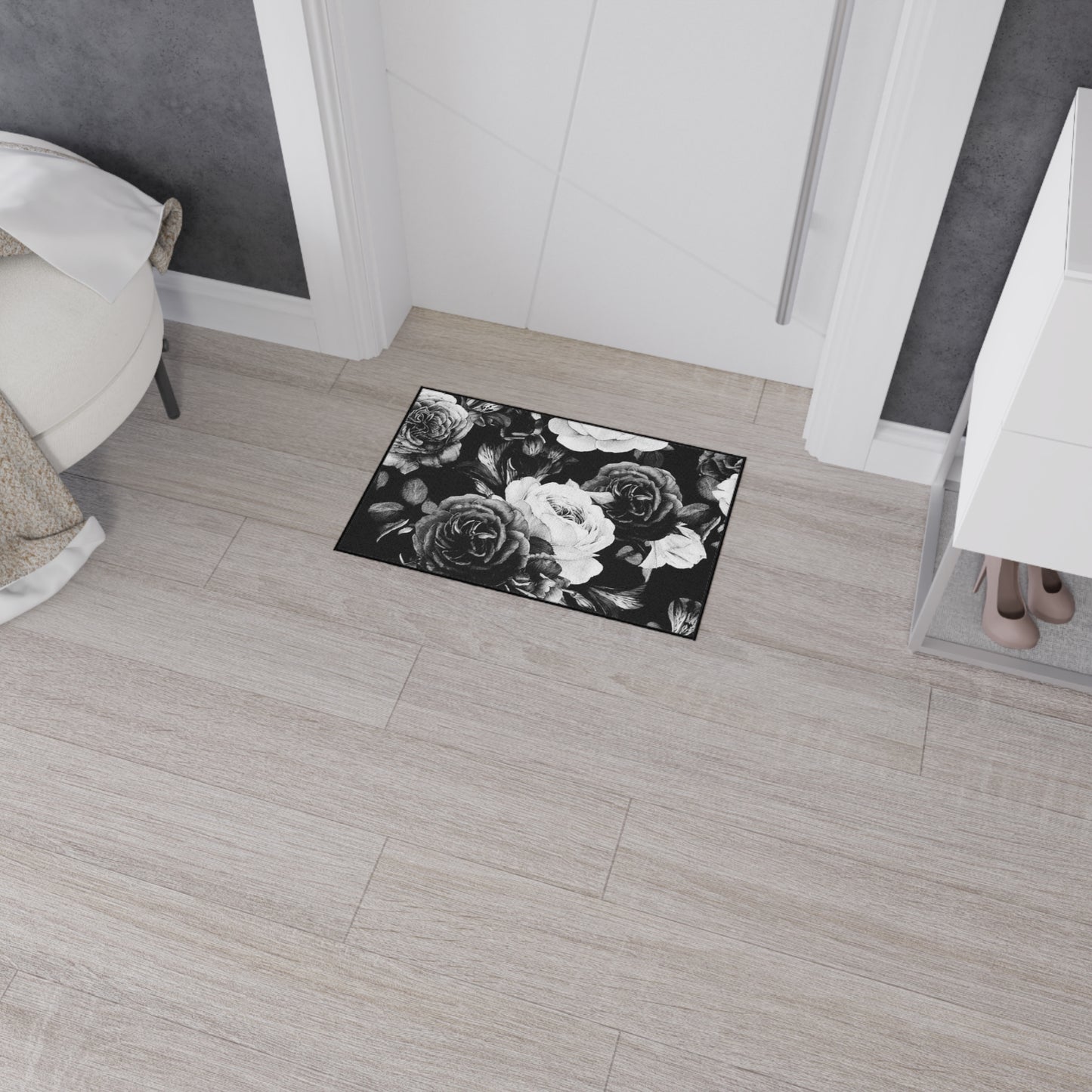 Black & White Floral Heavy Duty Floor Mat