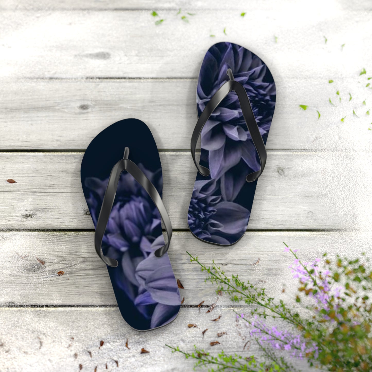 Blue Dahlia Flip Flops