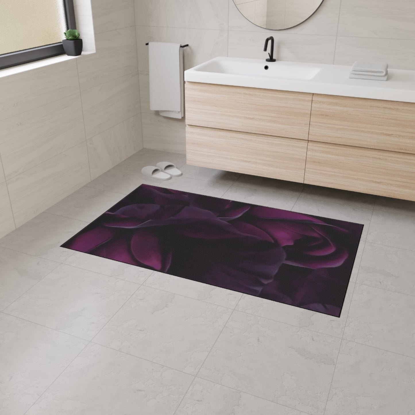 Dark Purple Floral Heavy Duty Floor Mat