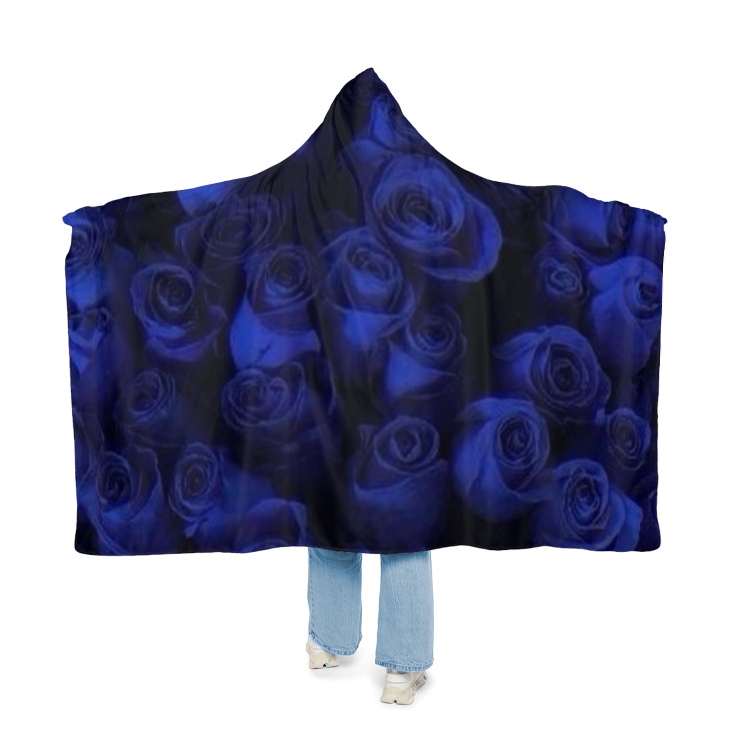 Dark Blue Roses Hood Blanket