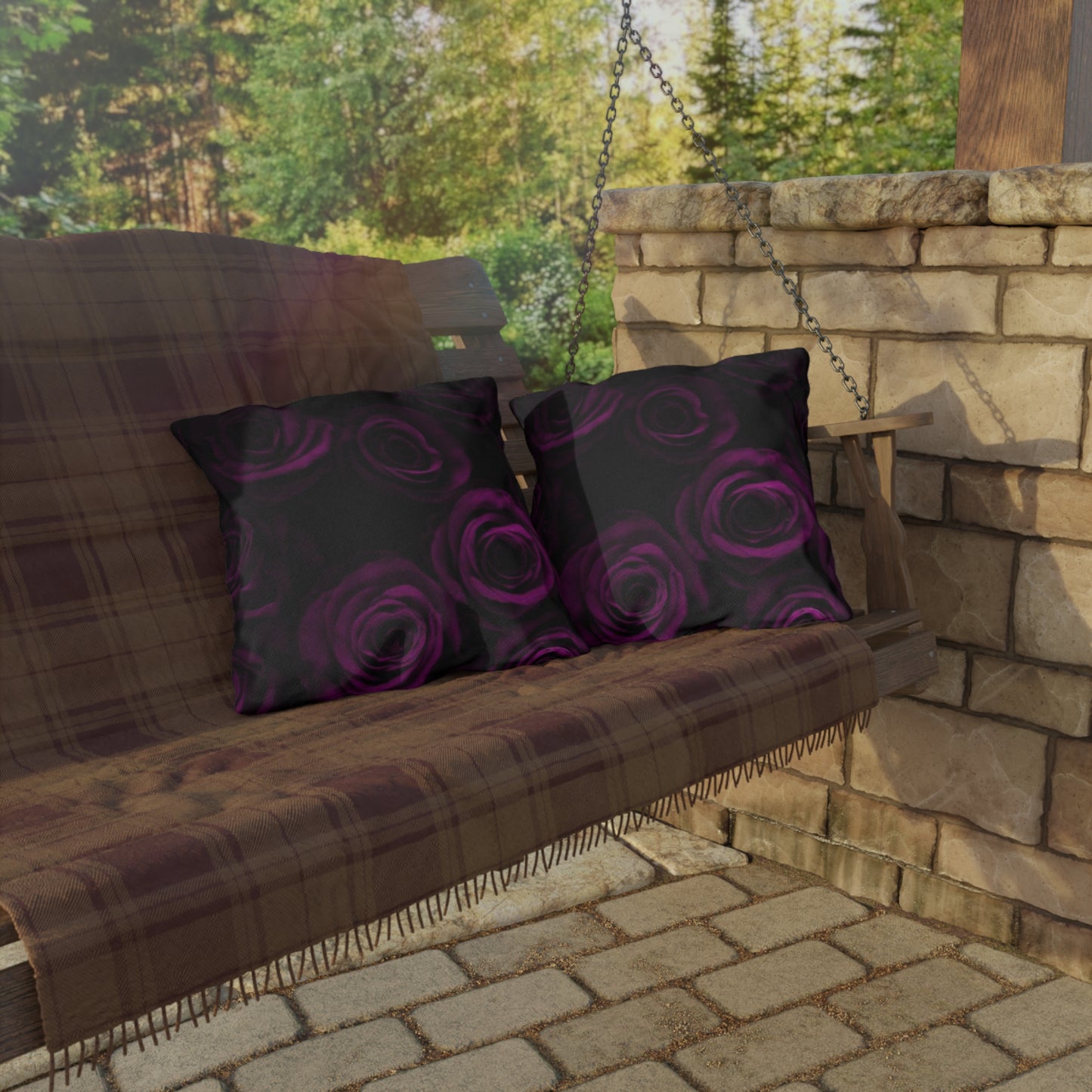 Dark Purple Roses Outdoor Pillow