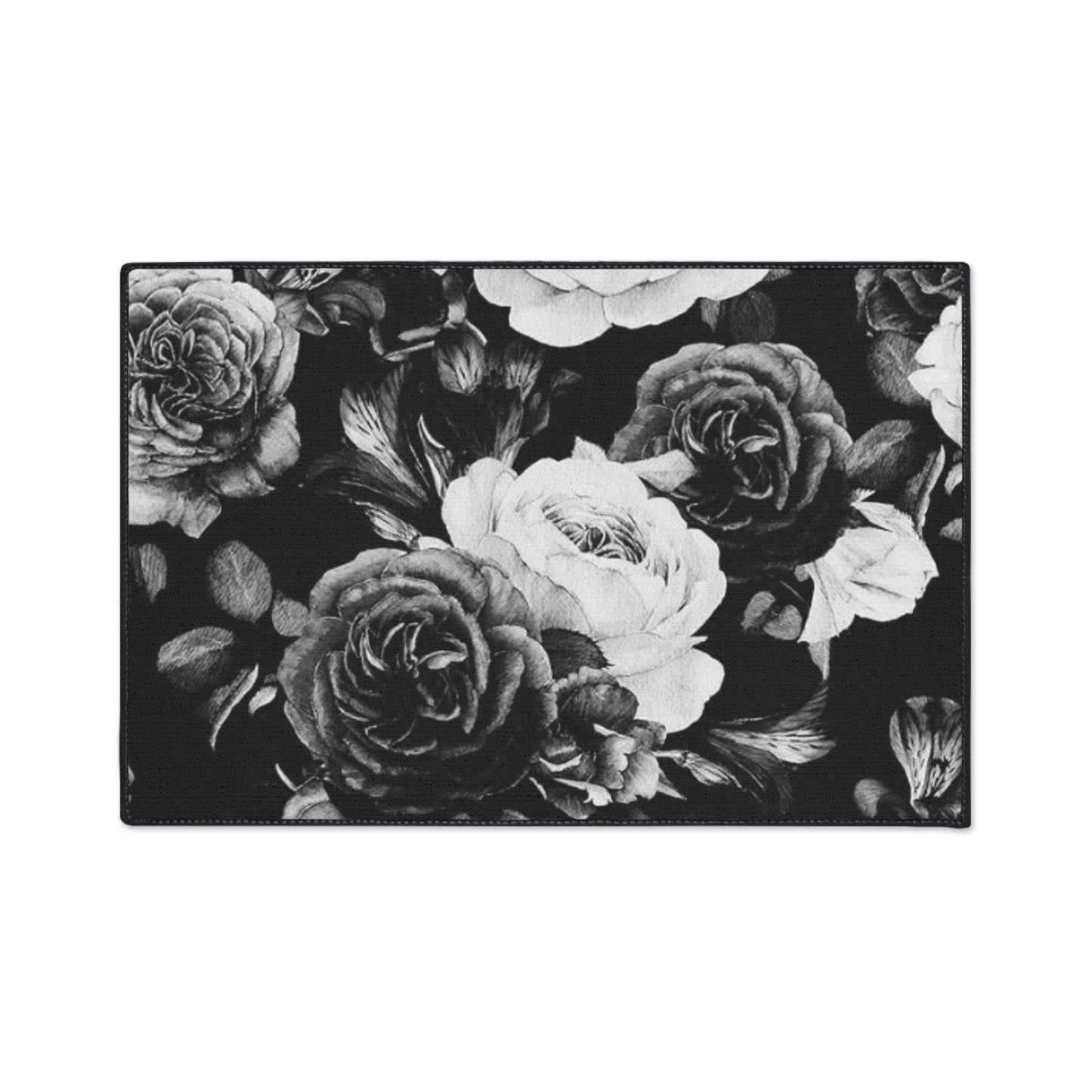 Black and White Floral Floor Mat