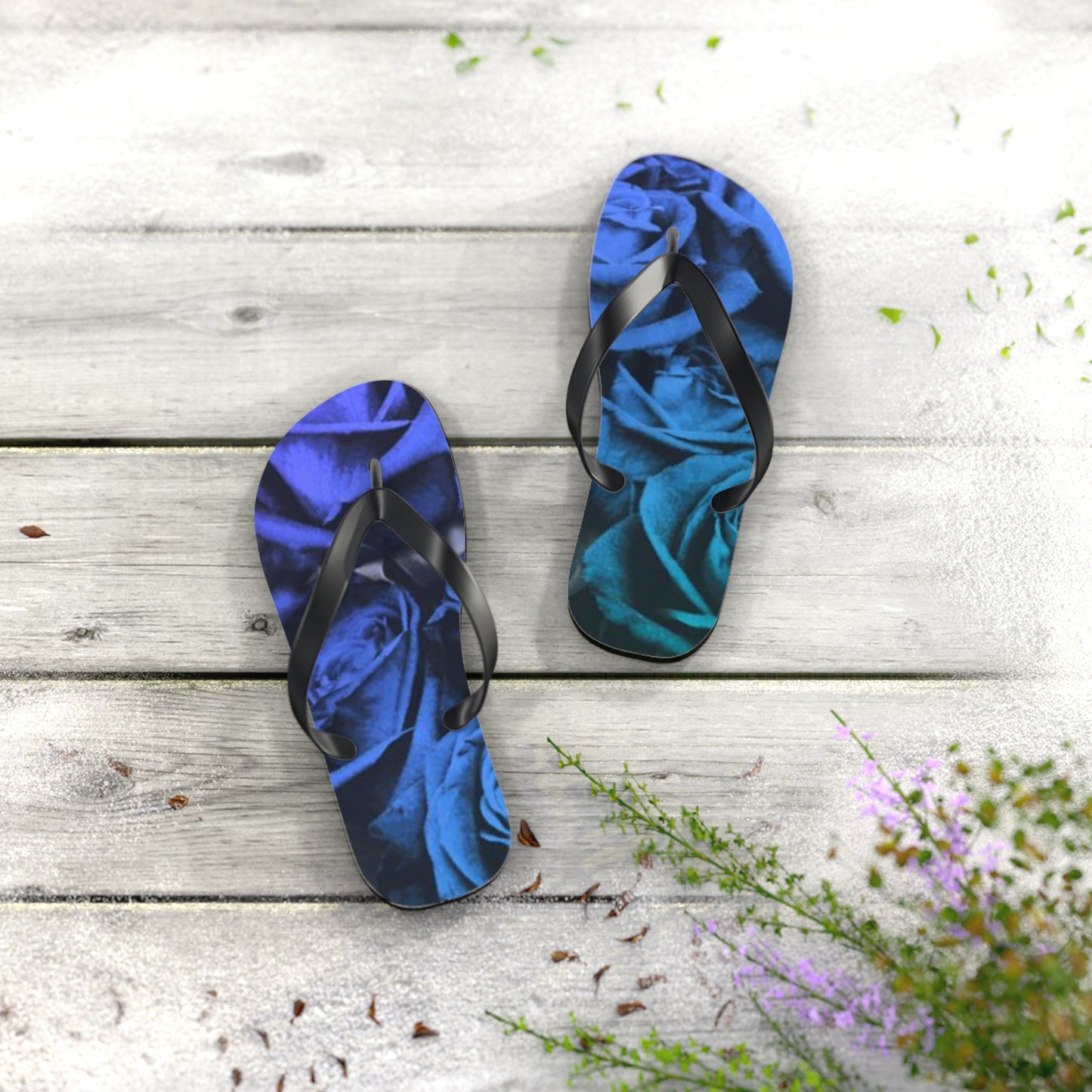 Blue Roses Flip Flops