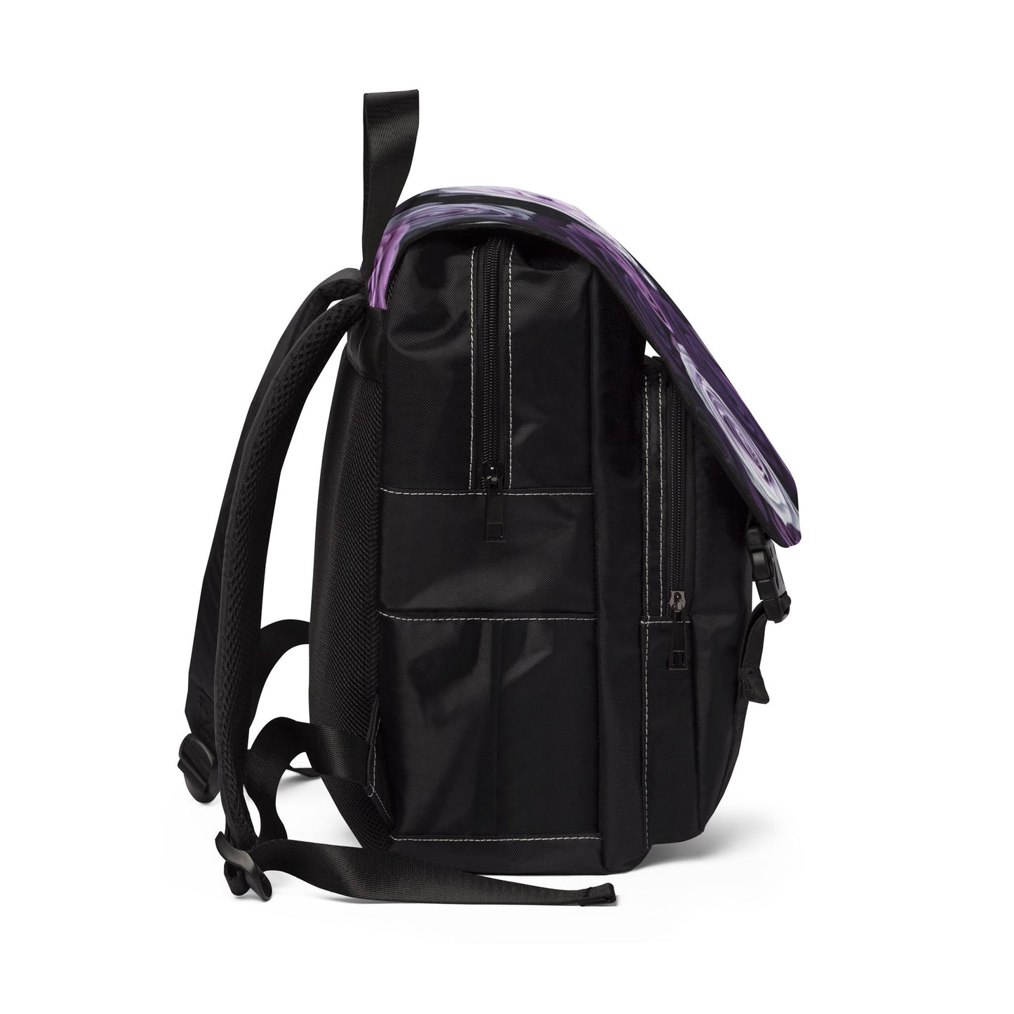Purple Roses Unisex Floral Flap Backpack