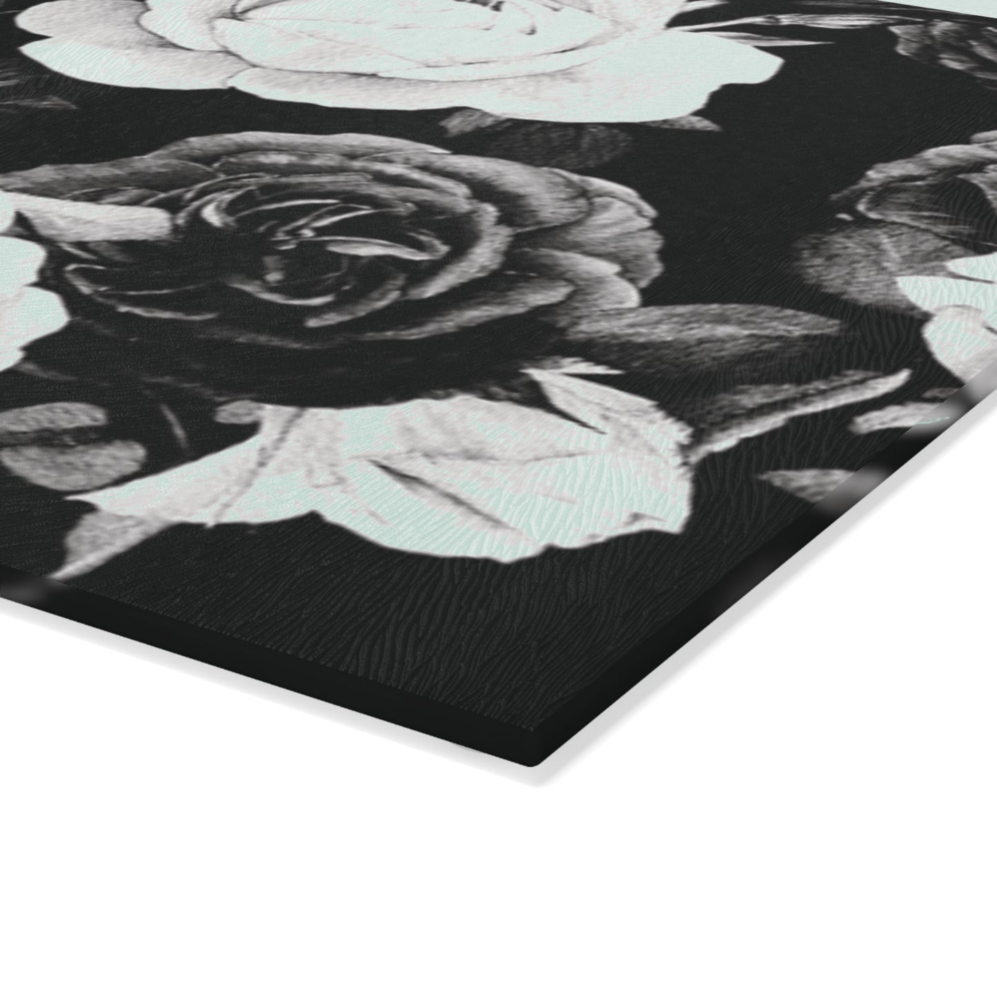 Black and White Floral Design Glass Cutting Board