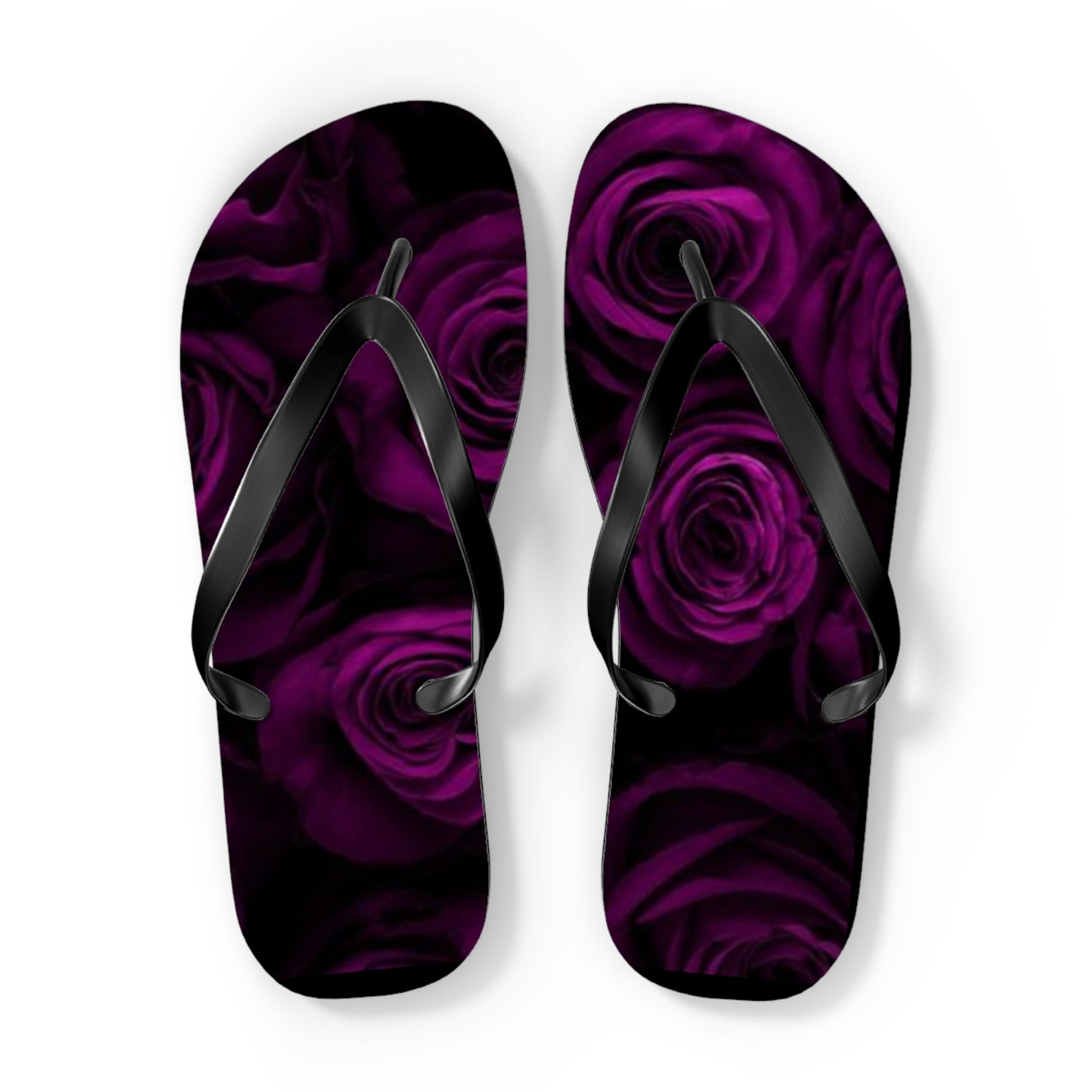 Dark Purple Roses Flip Flops