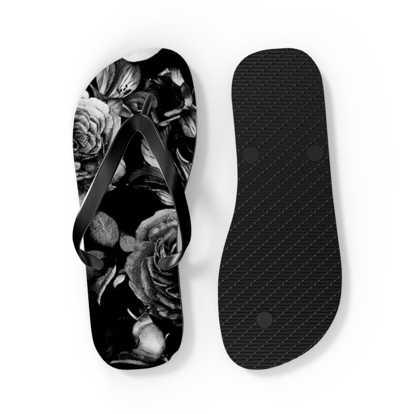 Black and White Floral Design Flip Flops