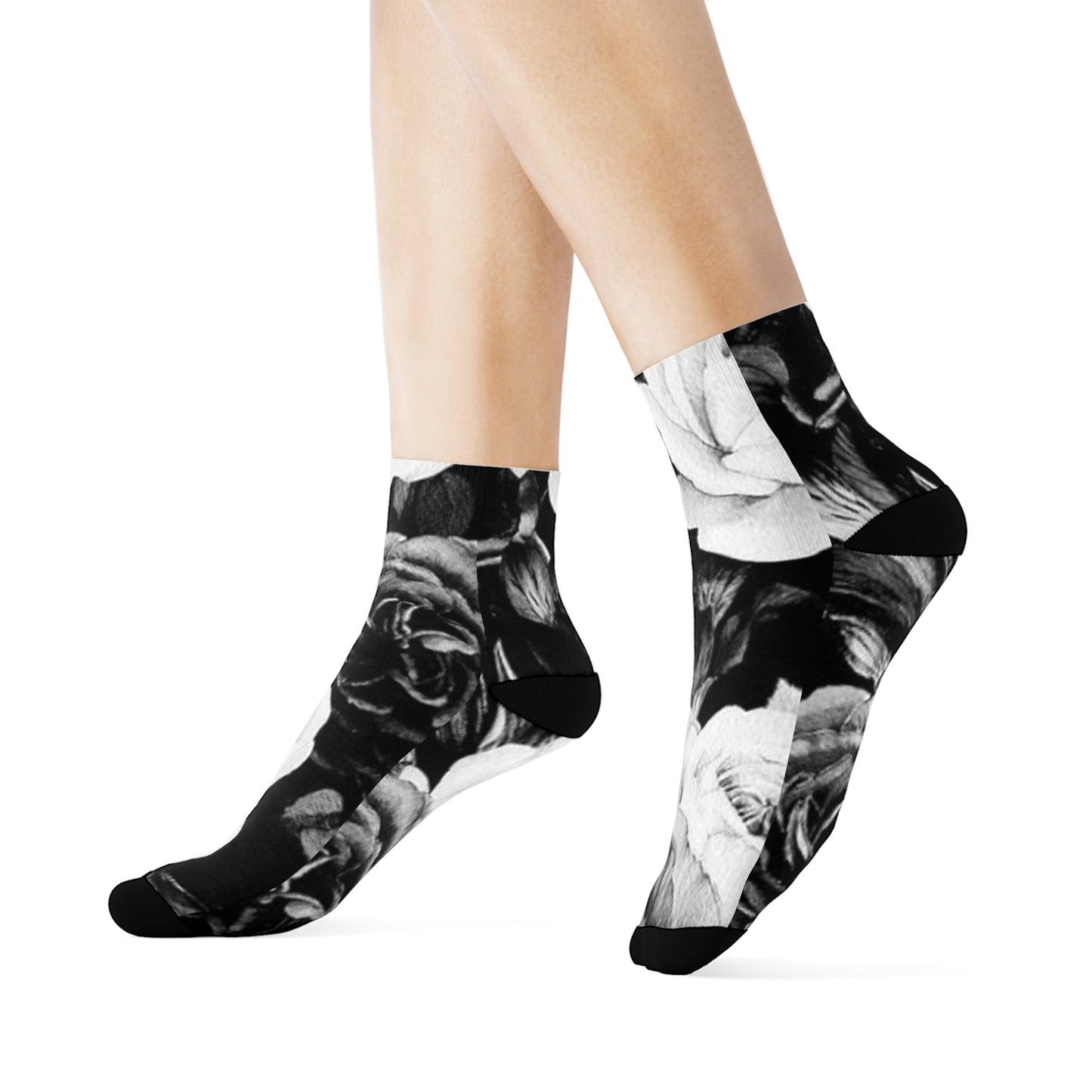 Black & White Floral Crew Socks