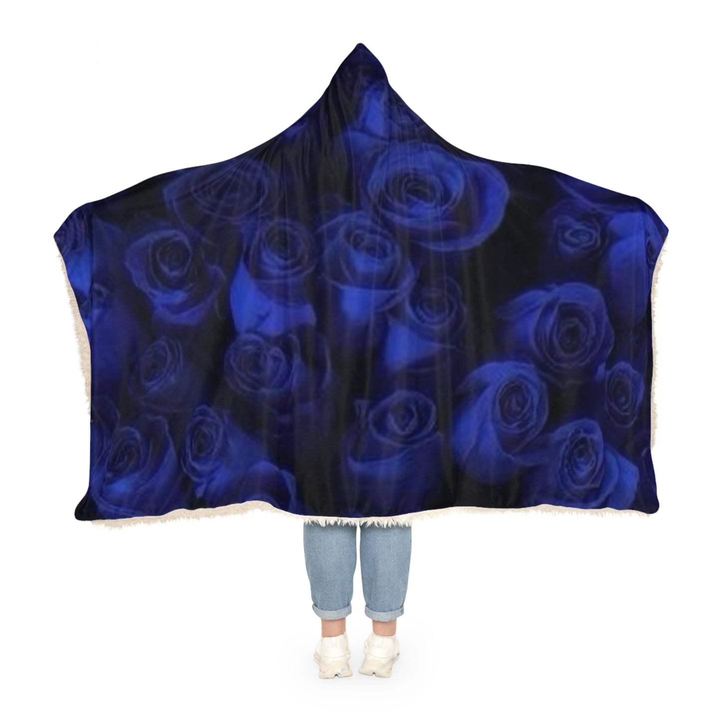 Dark Blue Roses Hood Blanket