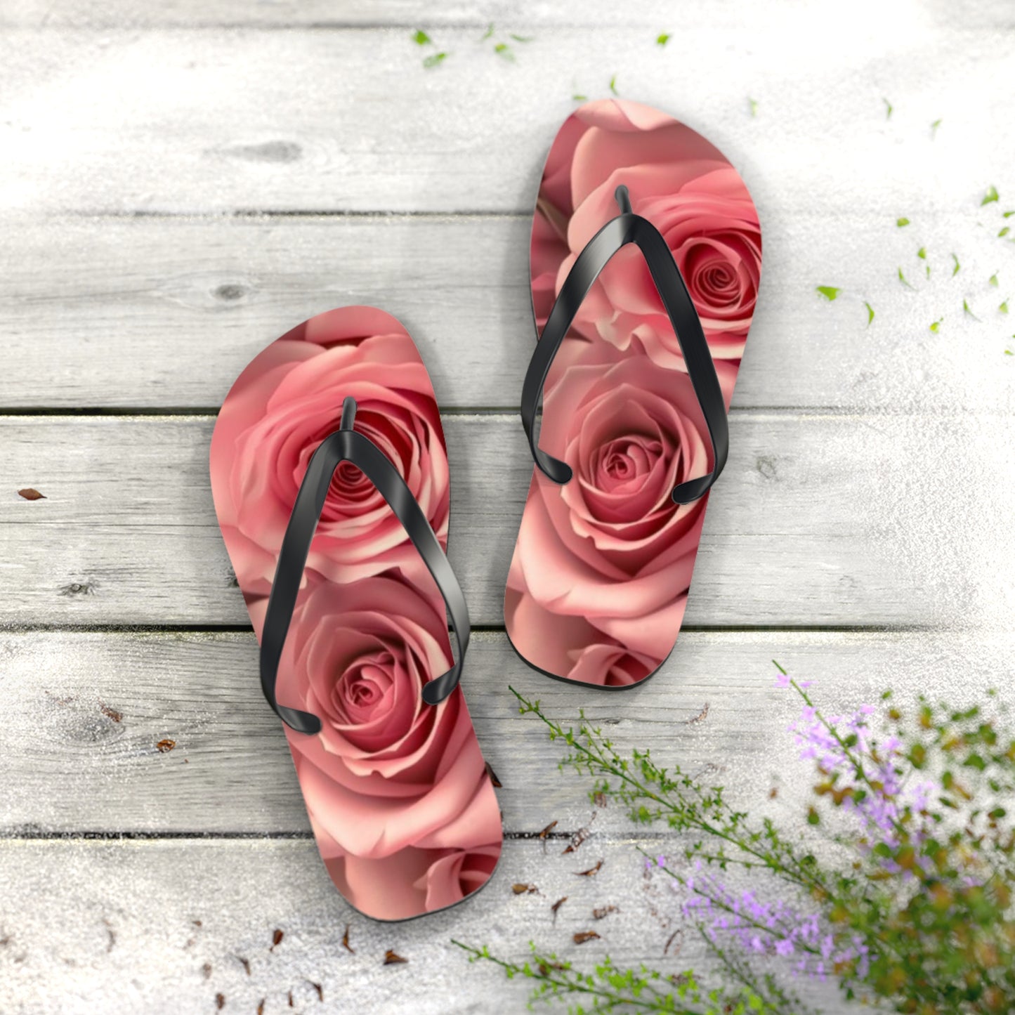 Pink Roses Flip Flops