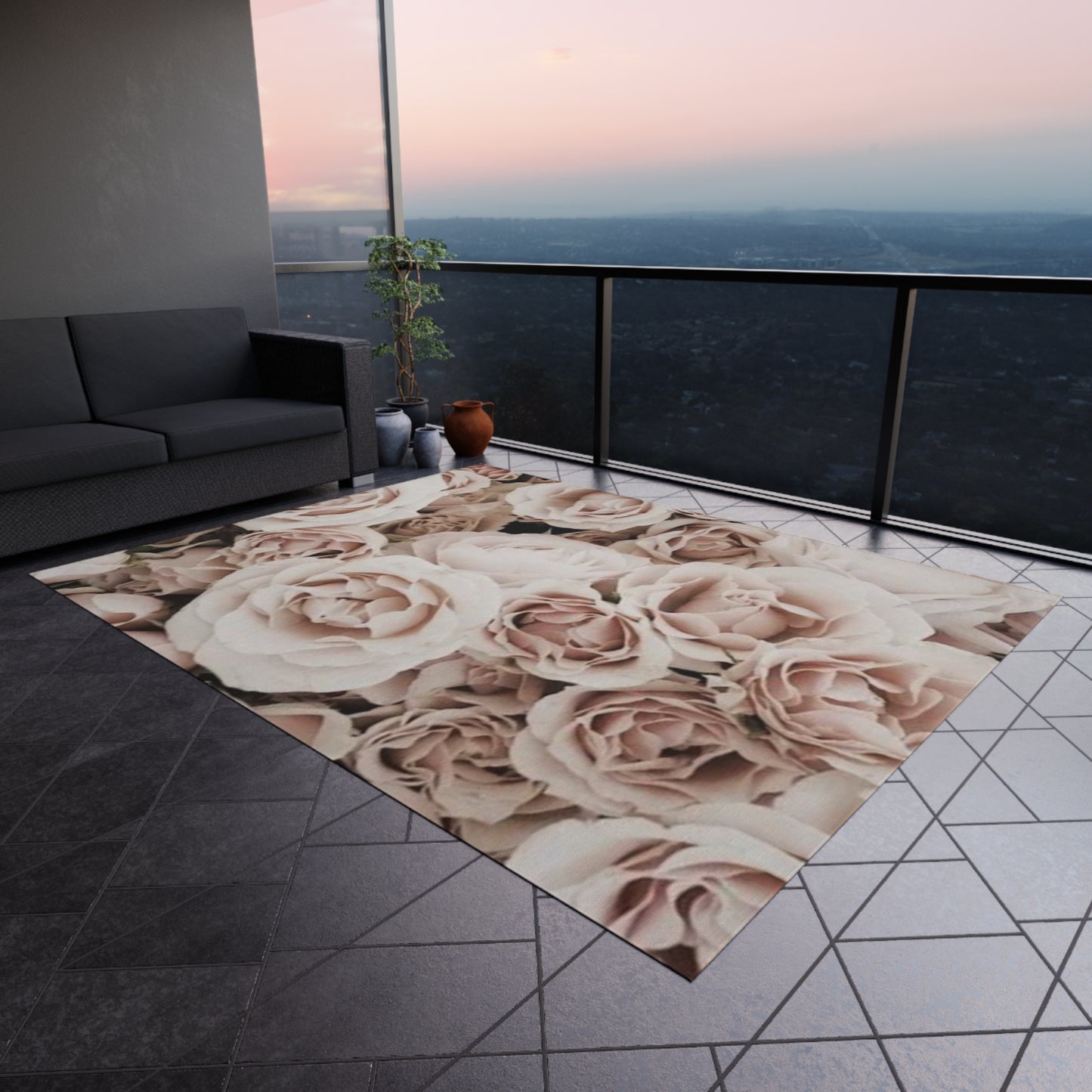 Light Pink Roses Outdoor Rug