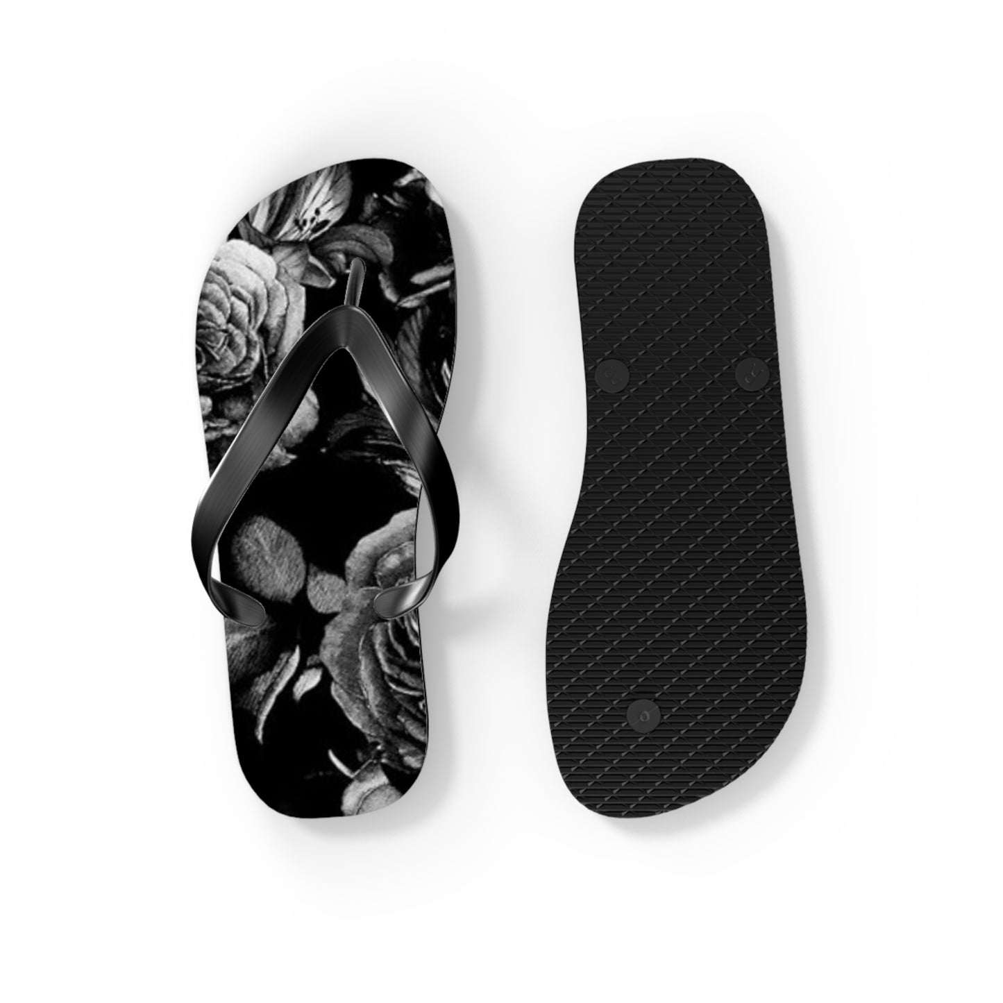 Black and White Floral Design Flip Flops