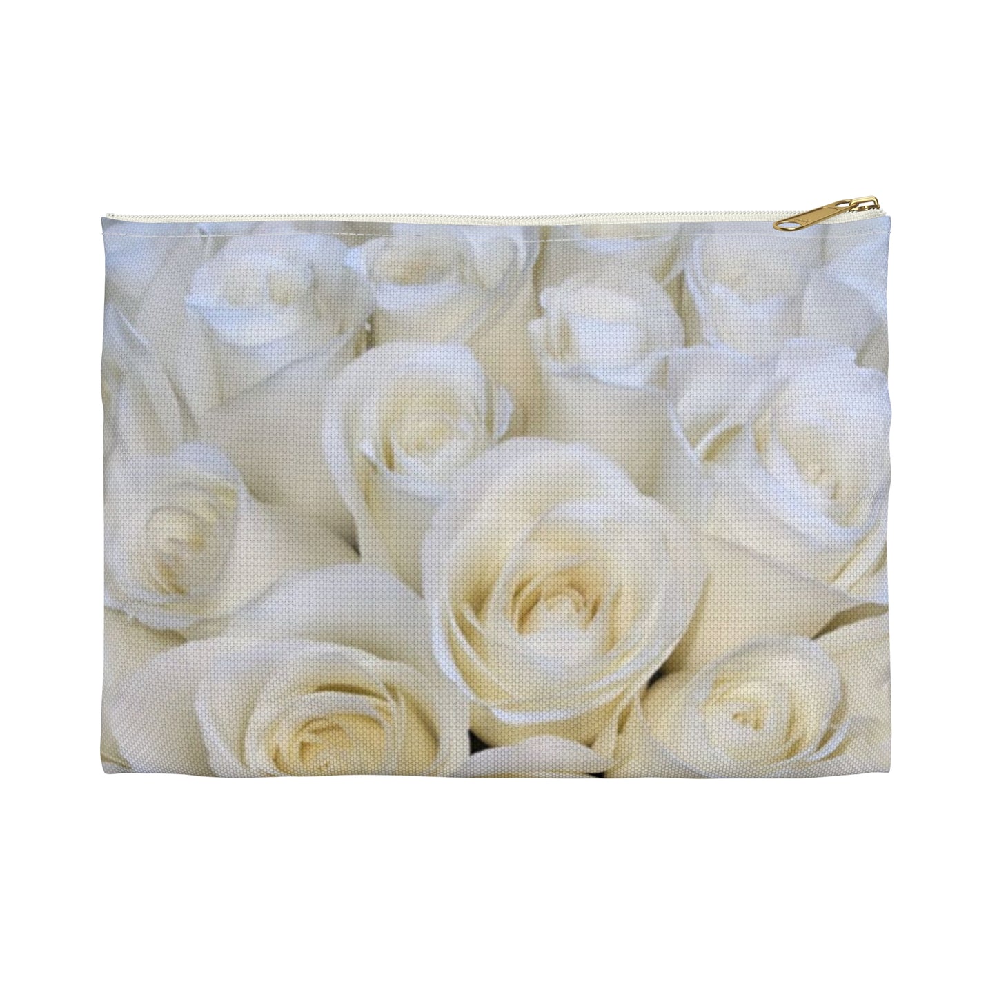 White Roses Floral Accessory Pouch – Clean & Classic