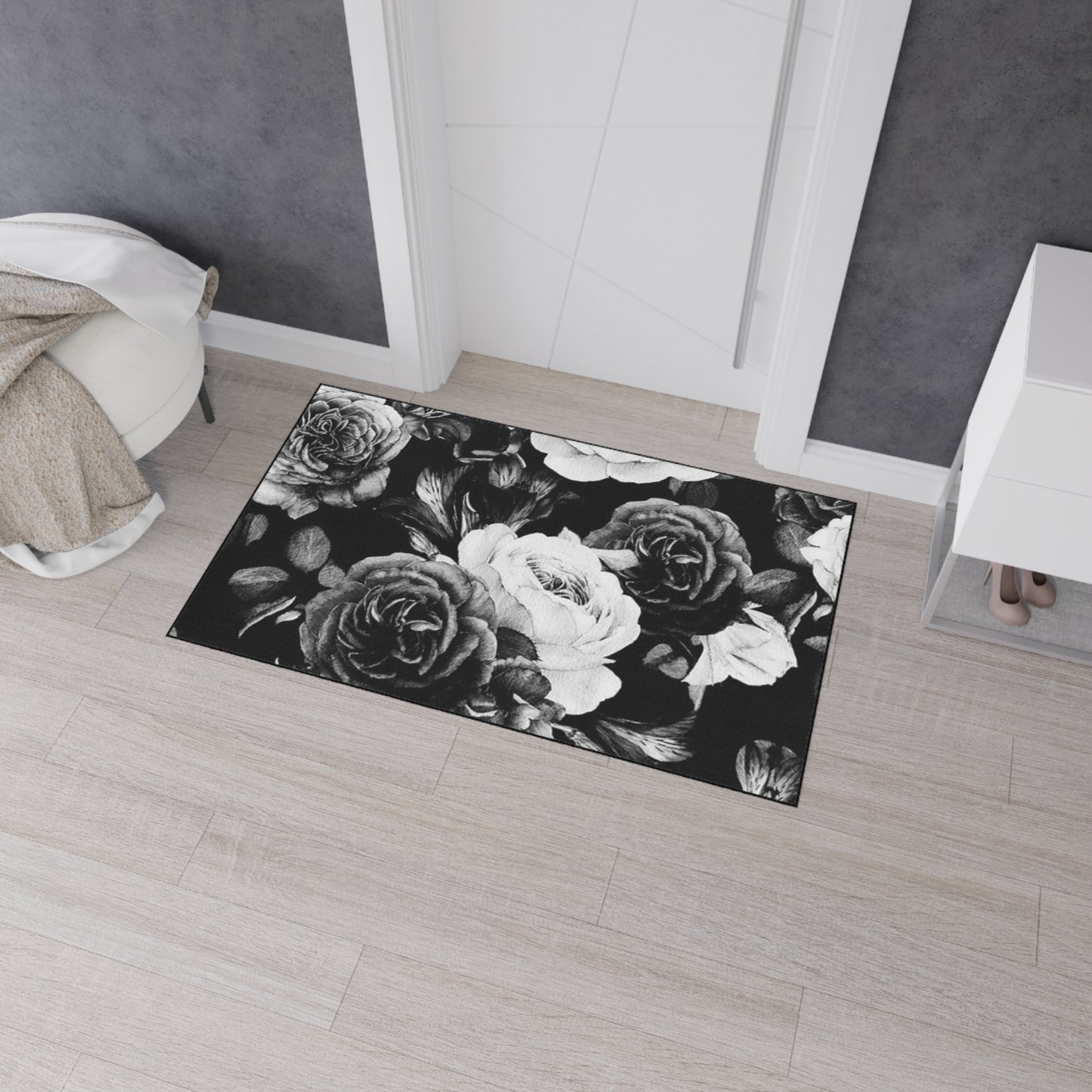 Black & White Floral Heavy Duty Floor Mat