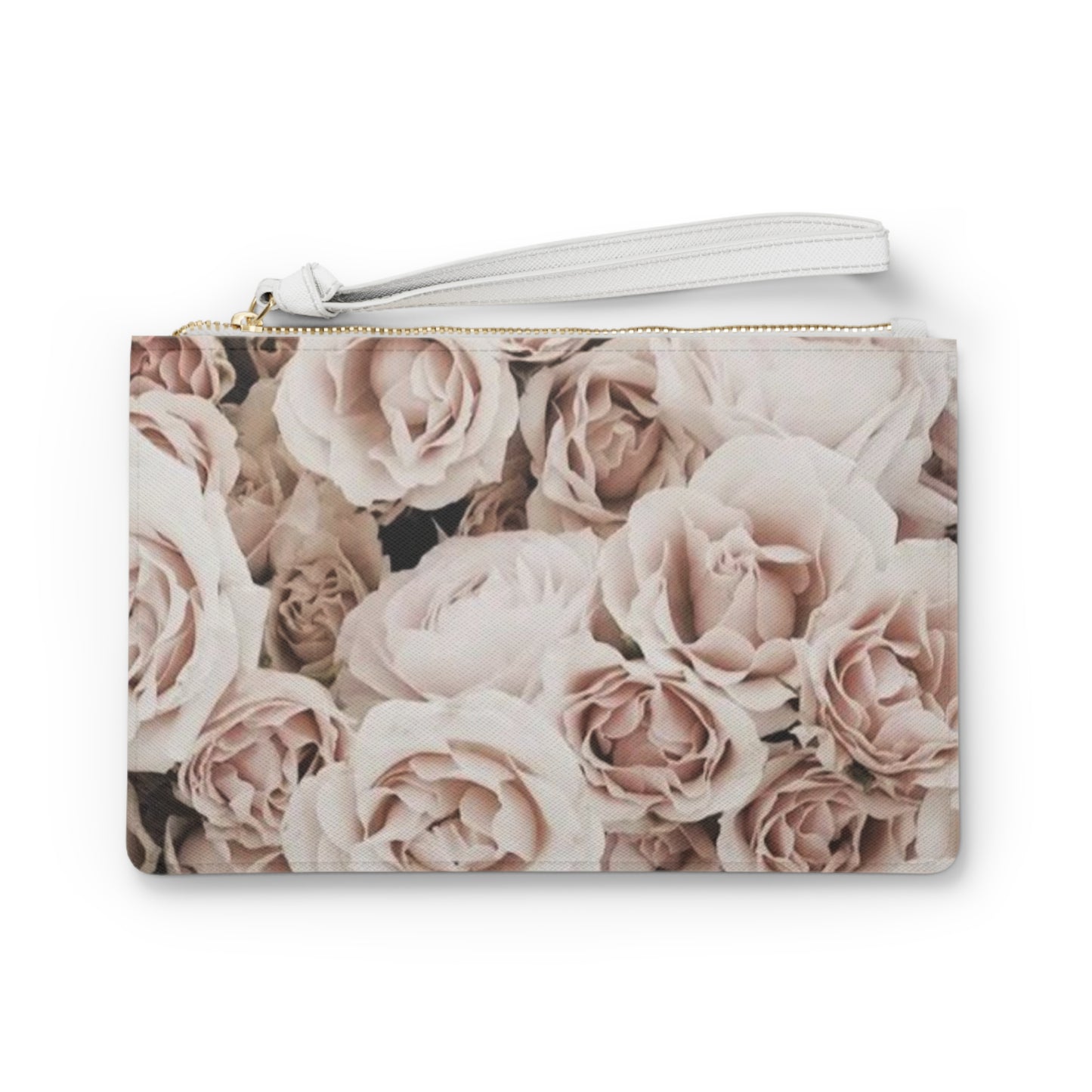 Light Pink Roses Floral Leather Clutch Bag for Women
