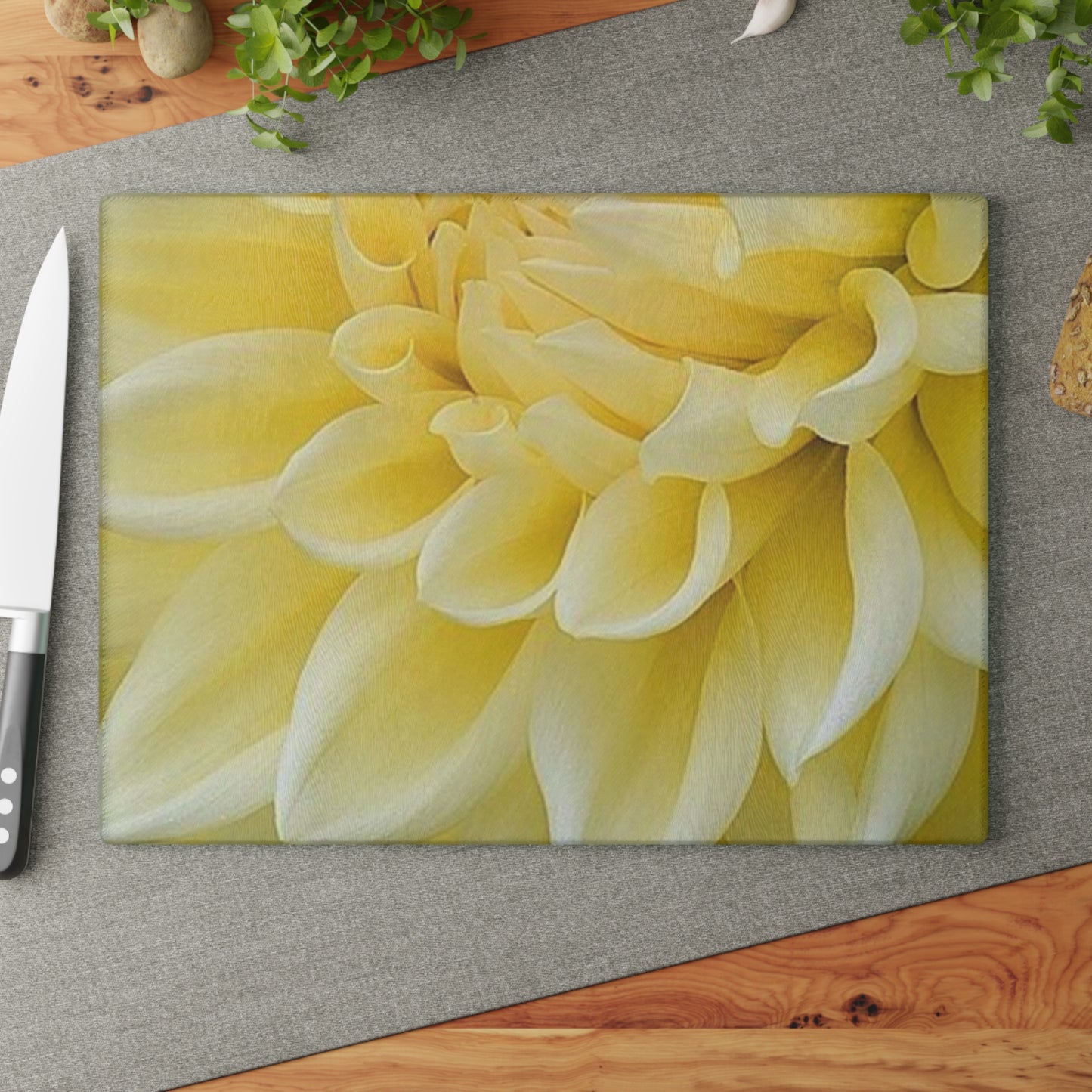 Yellow Dahlia Cutting Board