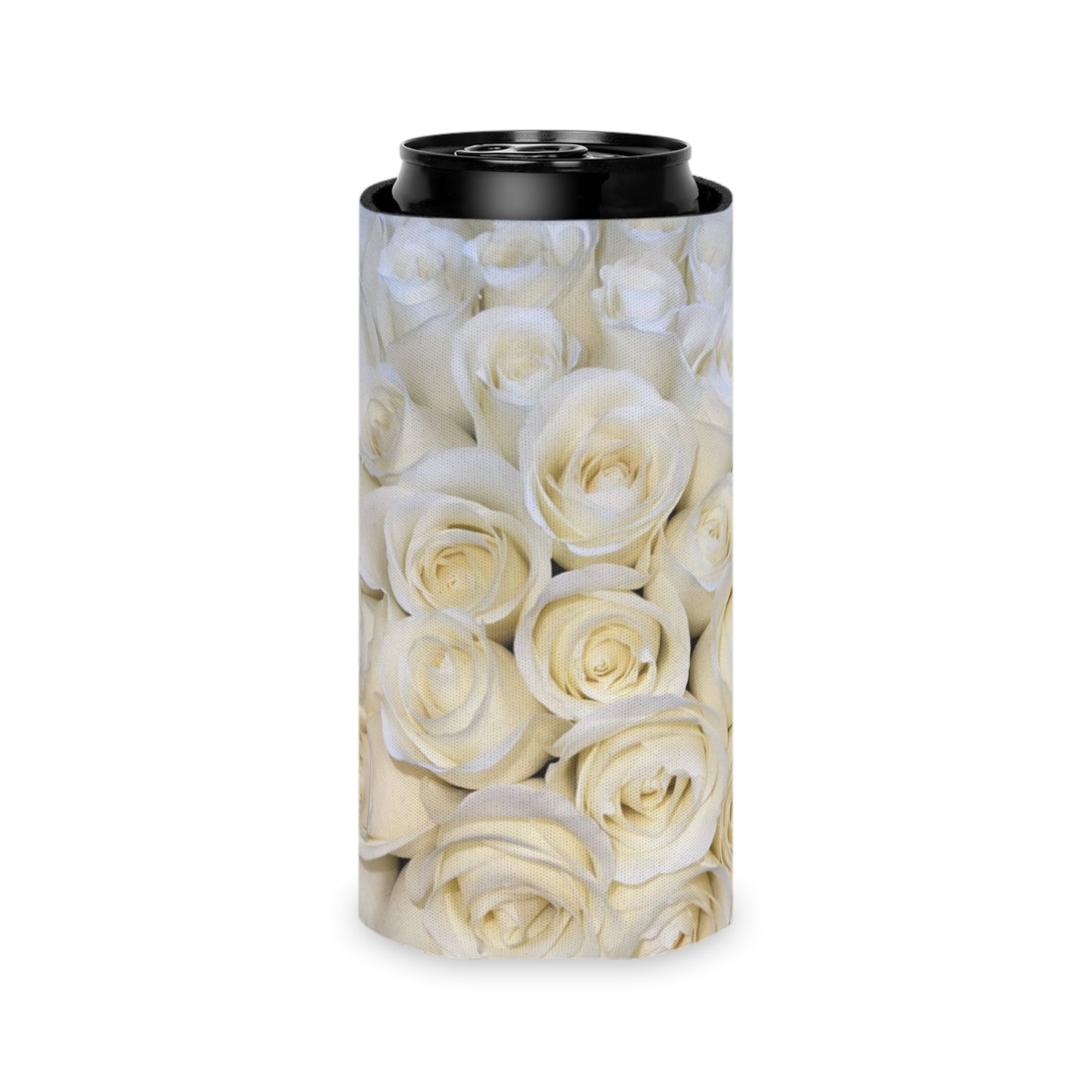 Floral Can Cooler - White Roses Design