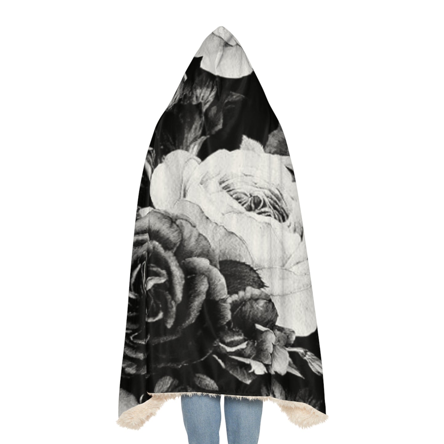 Black & White Floral Hooded Blanket – Cozy & Stylish Wrap