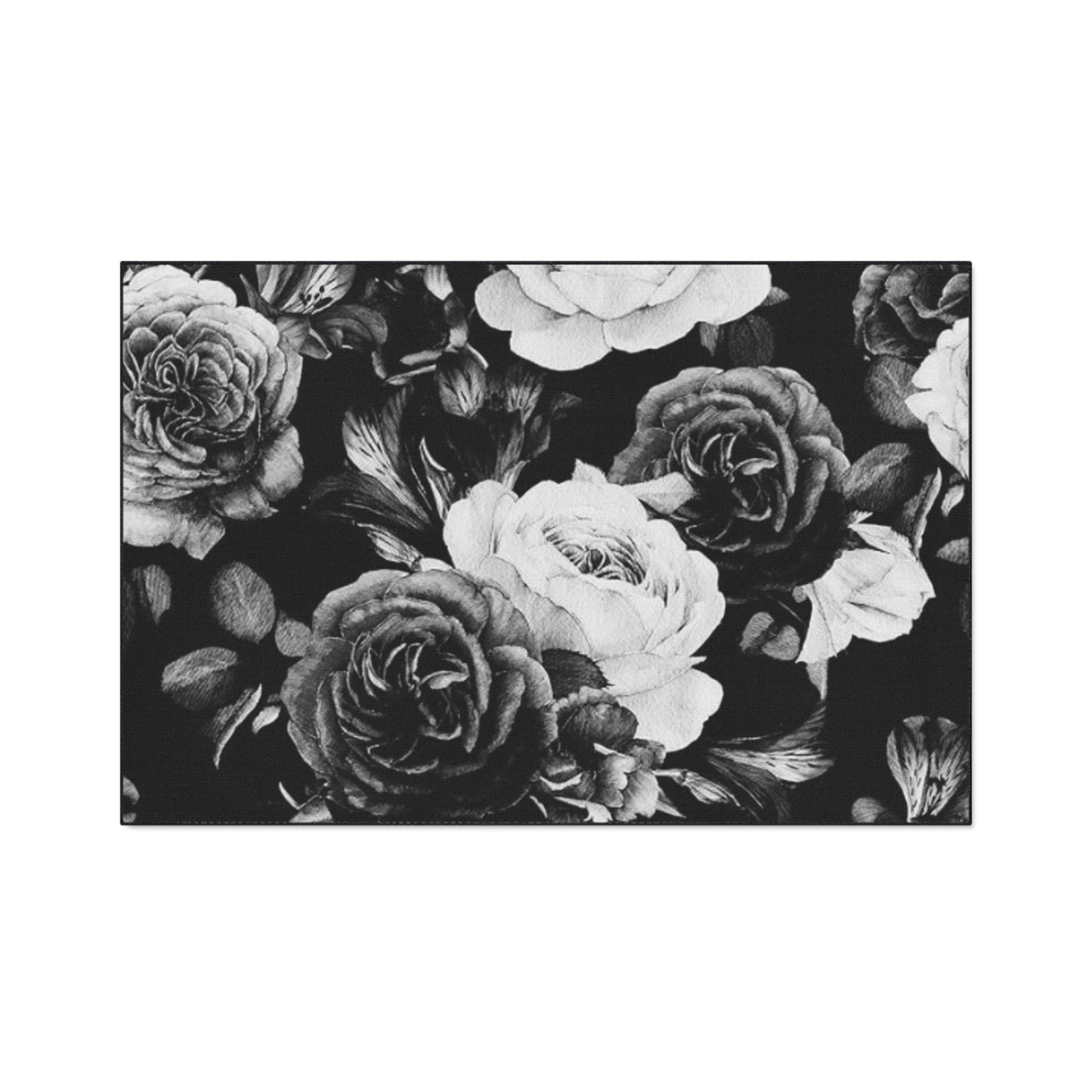 Heavy Duty Floral Floor Mat Black & White | Durable Rug for Home