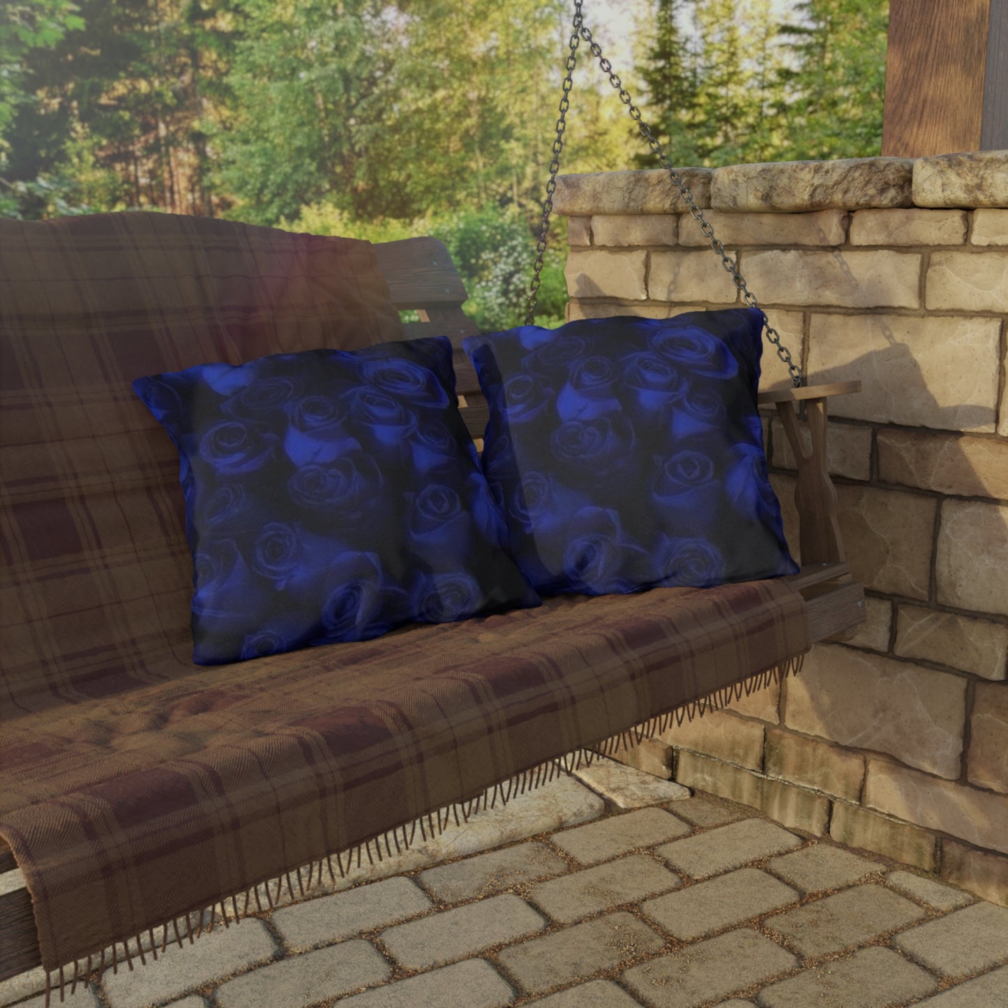 Dark Blue Roses Outdoor Pillow