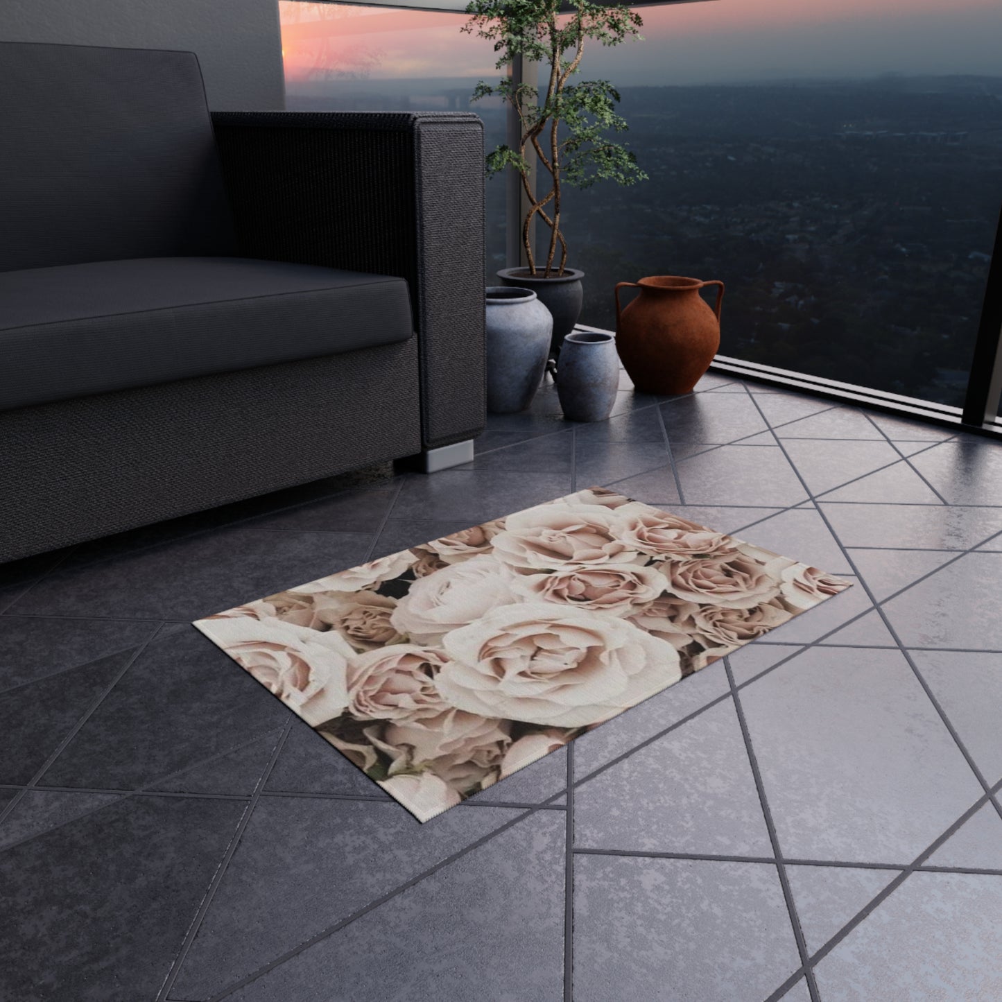 Light Pink Roses Outdoor Rug